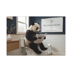 Panda Reading on Toilet Matte Canvas Wall Art — Humorous Bathroom Art - funny bathroom art canvas print