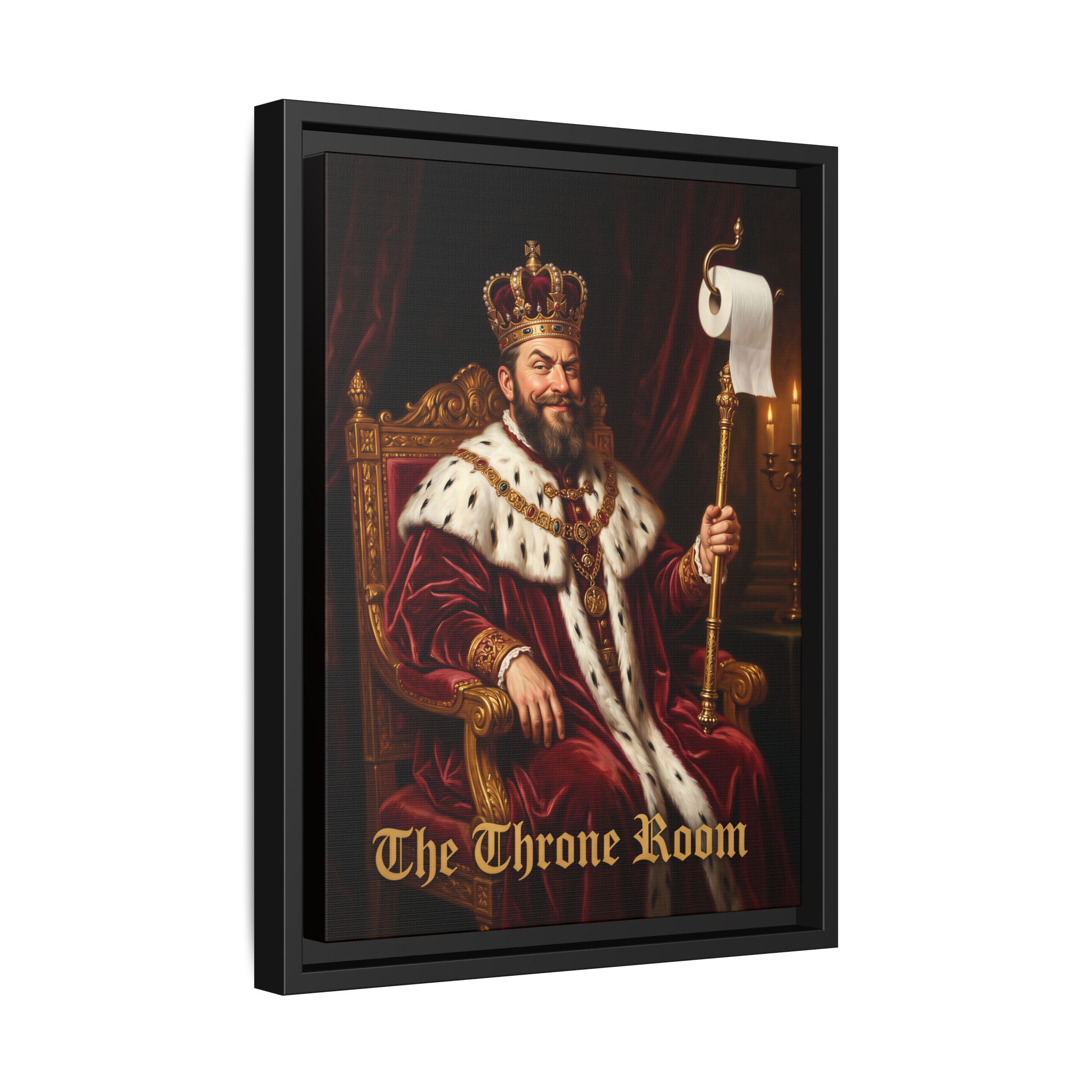 "The Throne Room" - Funny Bathroom Wall Art - Framed Matte Canvas- Regal King Portrait - Image 2