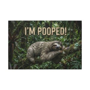 Sloth "I'm Pooped!" Funny Bathroom Wall Art Canvas - Matte Stretched Canvas - funny bathroom art canvas print