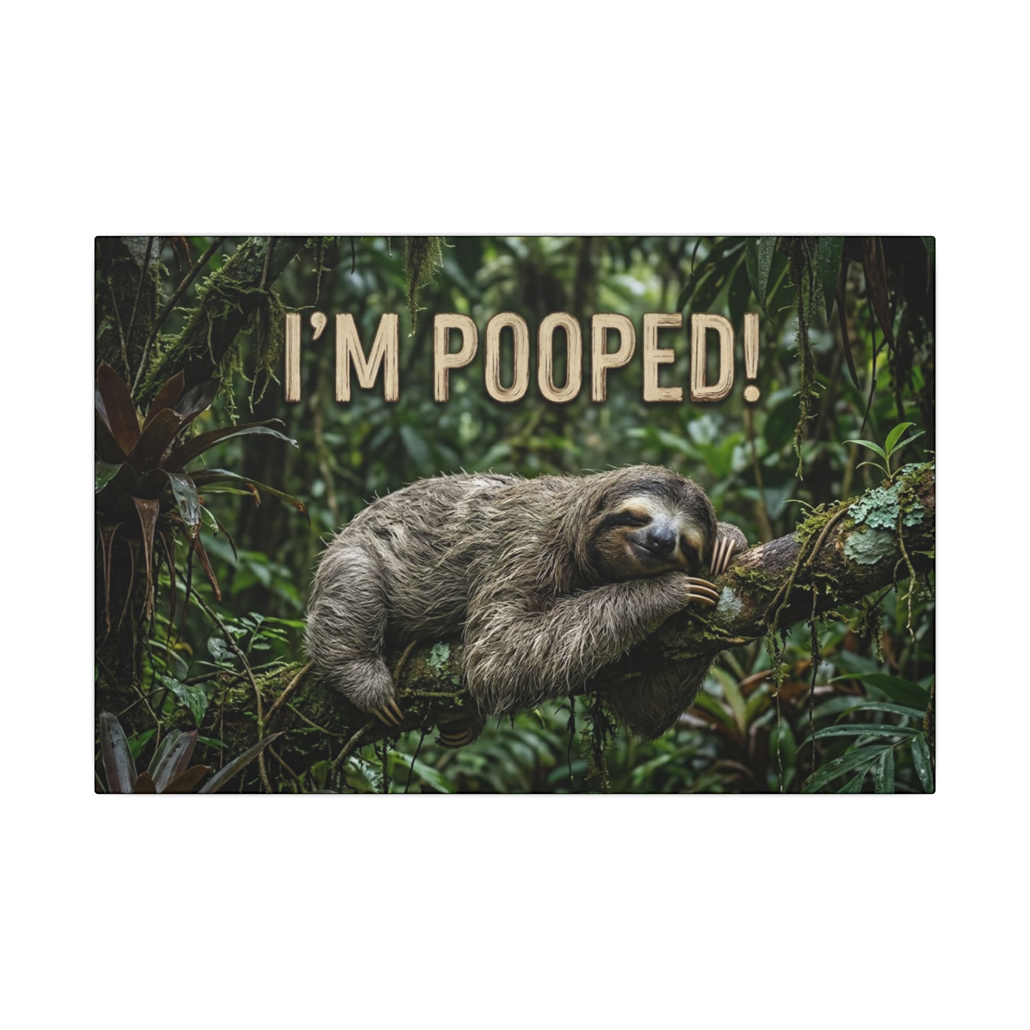 Sloth I'm Pooped funny bathroom wall art canvas print detail