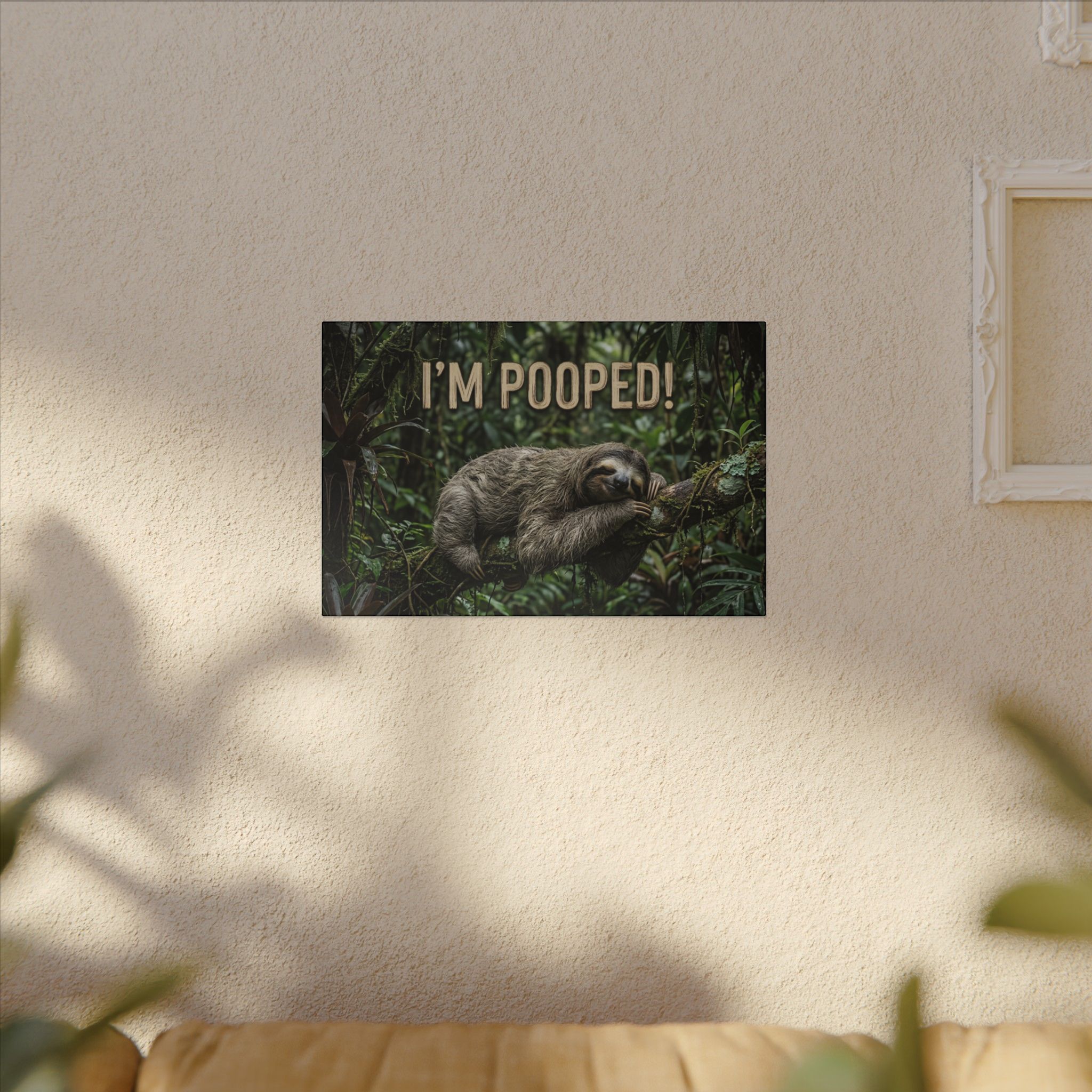 Sloth "I'm Pooped!" Funny Bathroom Wall Art Canvas - Matte Stretched Canvas - Image 3