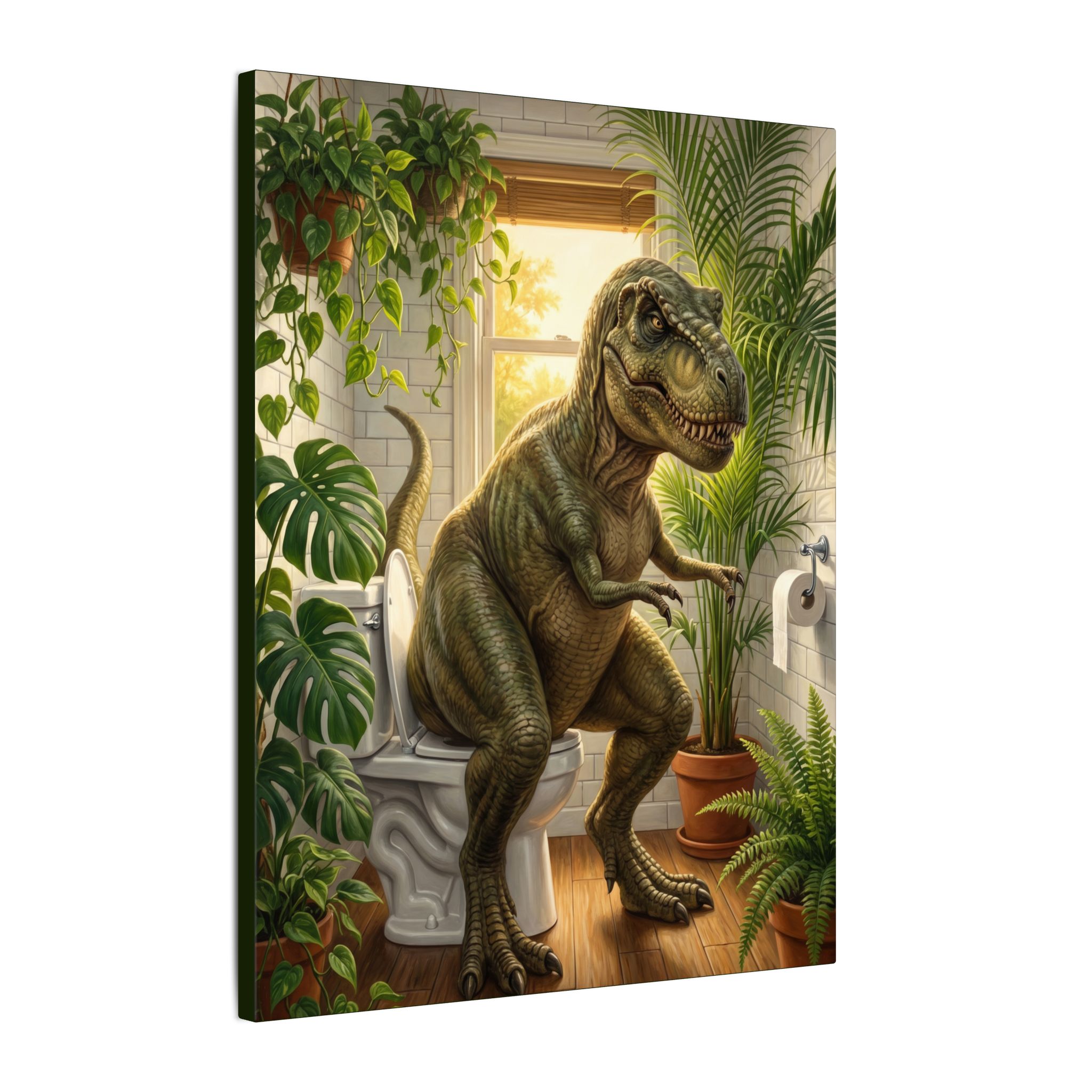 T-Rex on the Toilet Canvas Print — Funny Dinosaur Bathroom Wall Art - Image 10