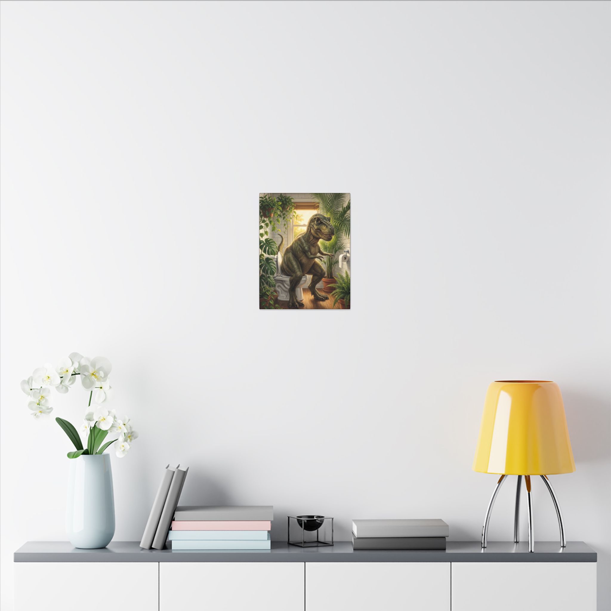 T-Rex on the Toilet Canvas Print — Funny Dinosaur Bathroom Wall Art - Image 16