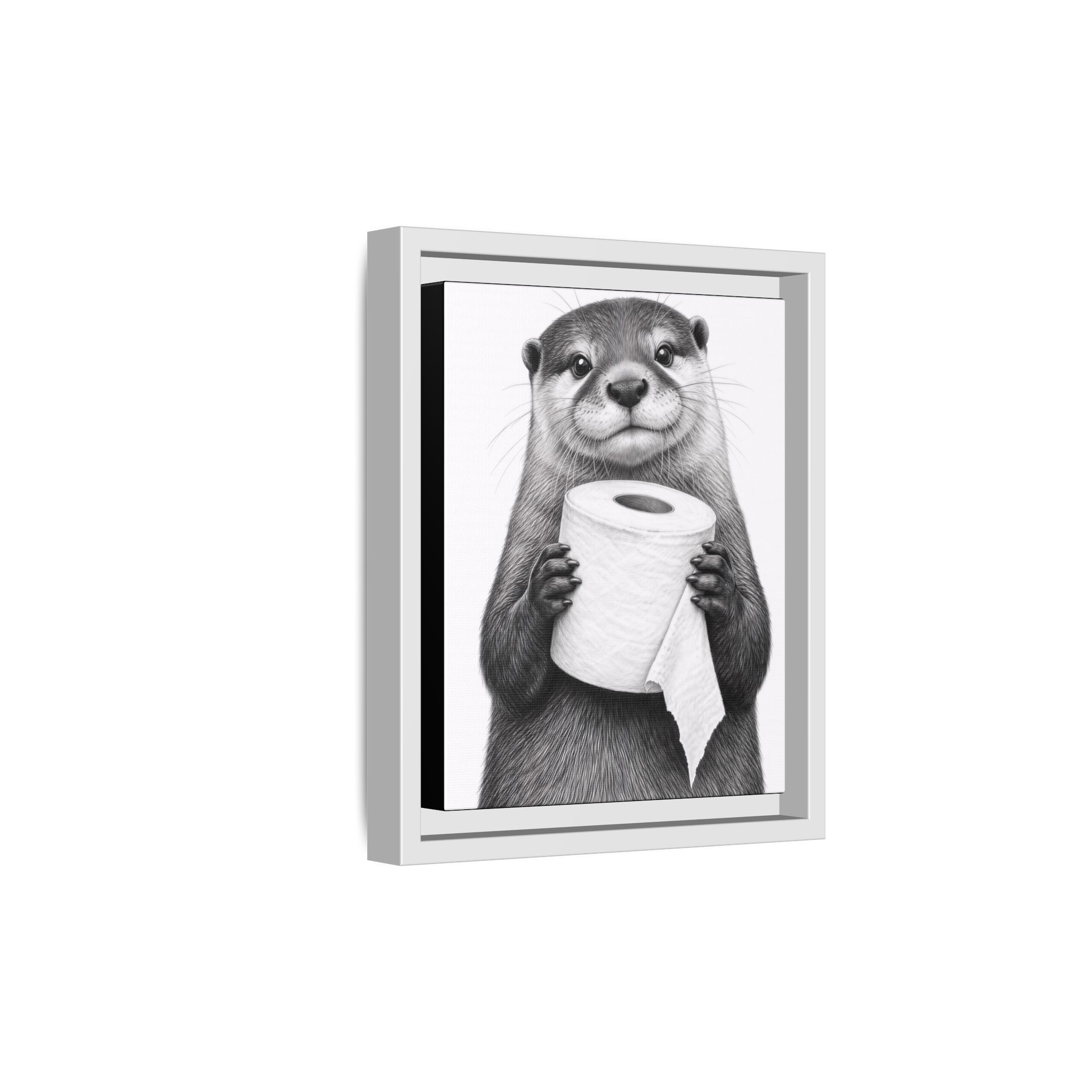 Smiling Otter Holding Toilet Paper Matte Canvas Framed | Funny Bathroom Wall Art - Image 14
