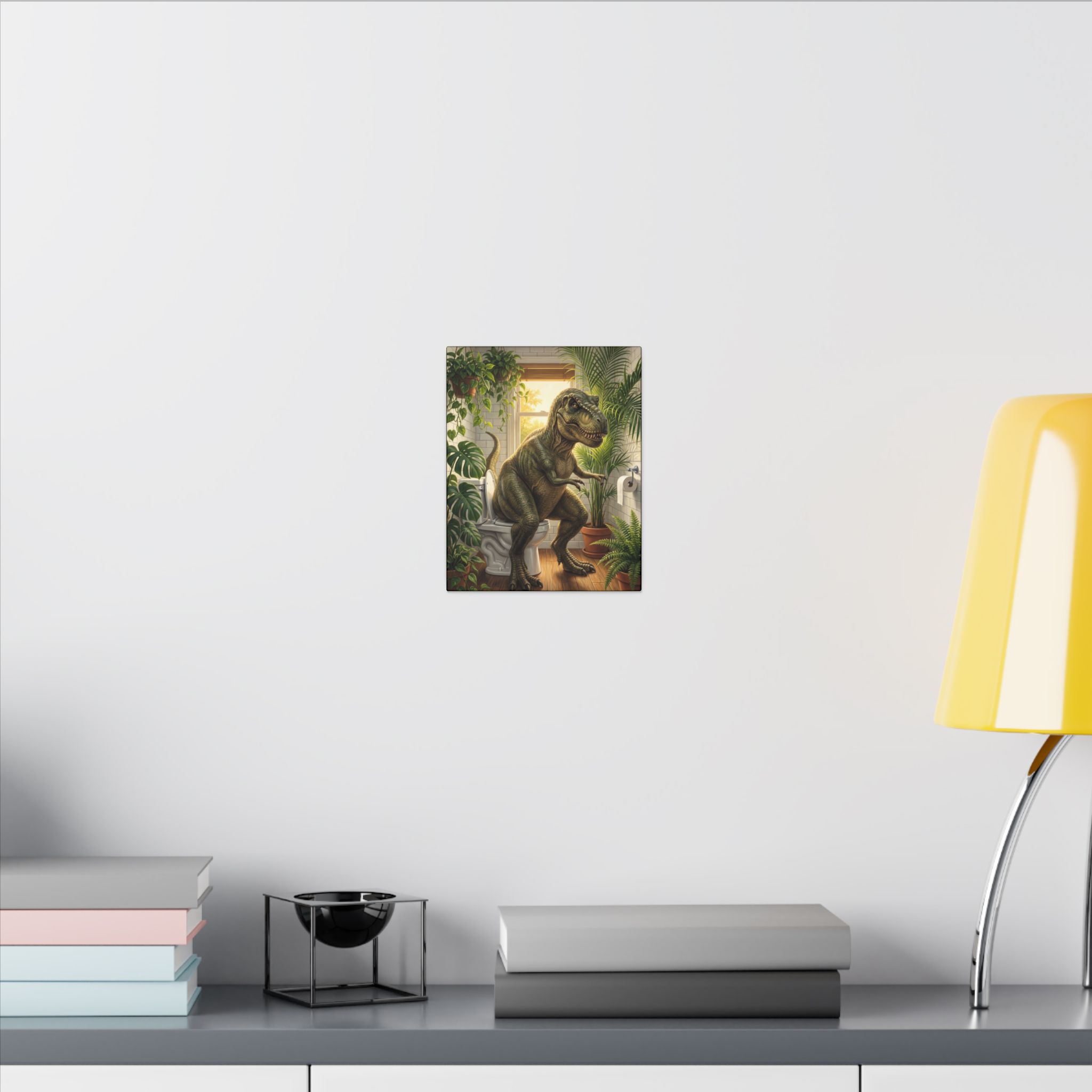 T-Rex on the Toilet Canvas Print — Funny Dinosaur Bathroom Wall Art - Image 4
