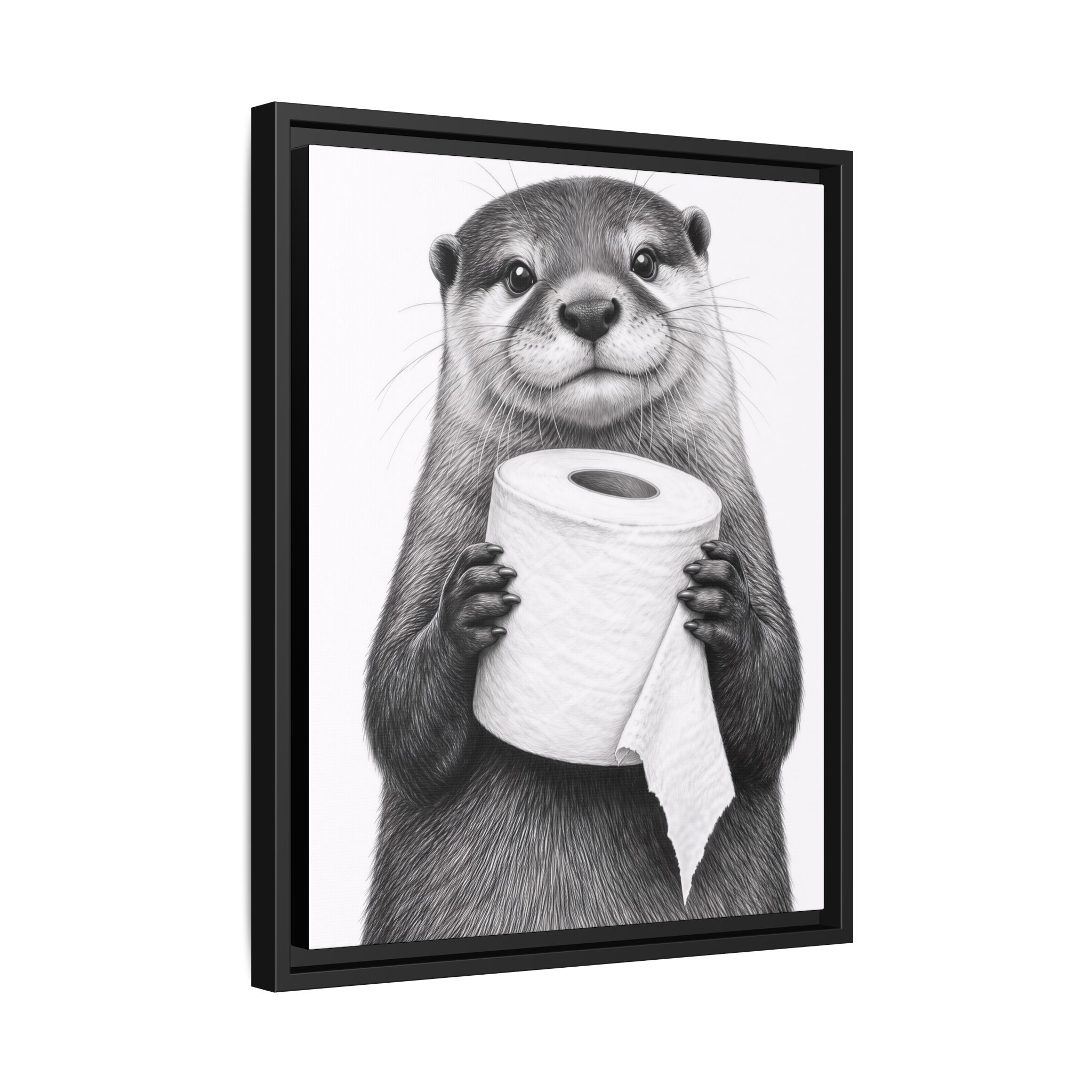 Smiling Otter Holding Toilet Paper Matte Canvas Framed | Funny Bathroom Wall Art - Image 22