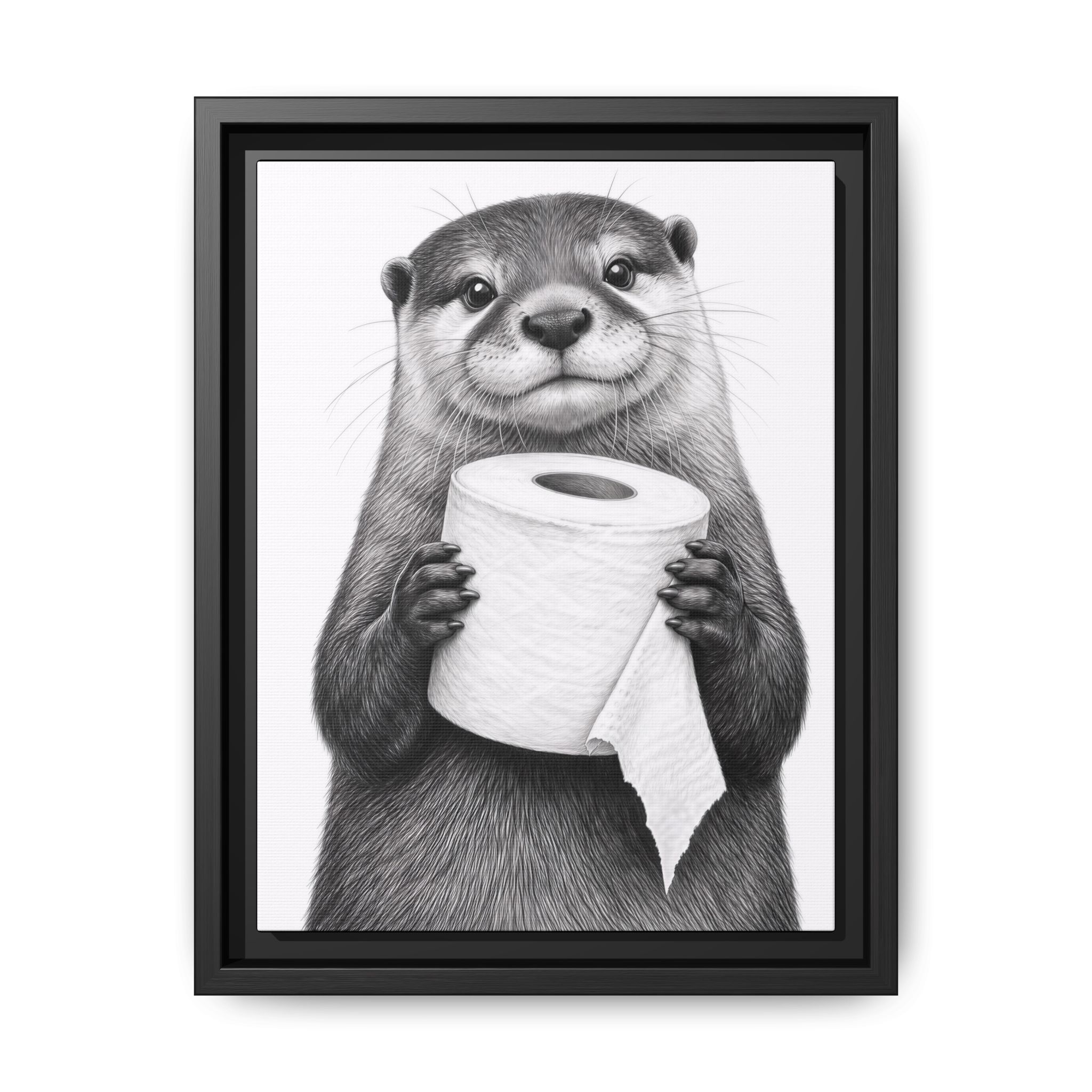 Smiling Otter Holding Toilet Paper Matte Canvas Framed | Funny Bathroom Wall Art - Image 25