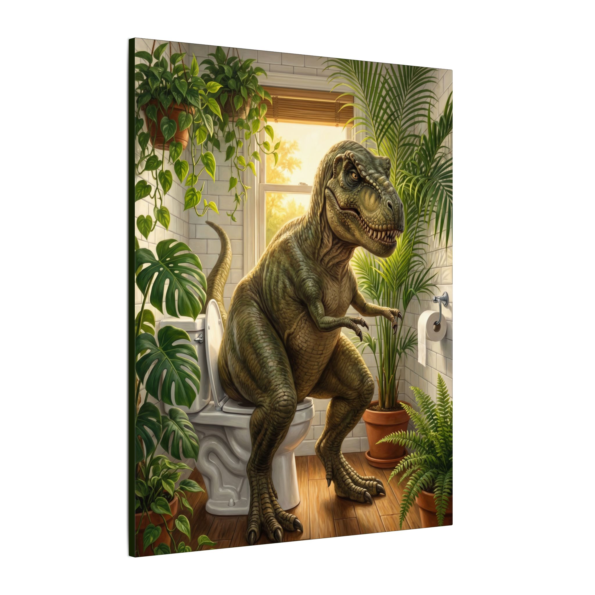 T-Rex on the Toilet Canvas Print — Funny Dinosaur Bathroom Wall Art - Image 6