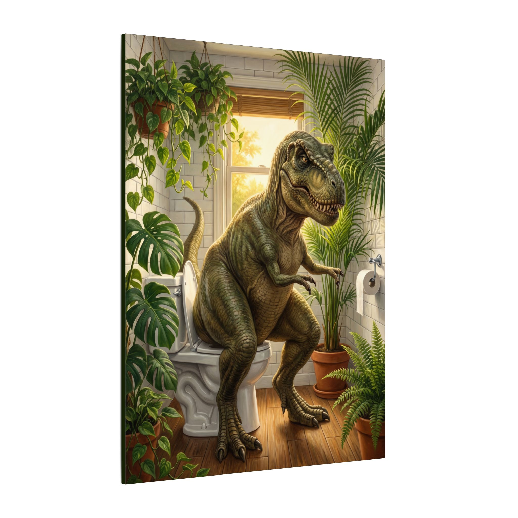 T-Rex on the Toilet Canvas Print — Funny Dinosaur Bathroom Wall Art - Image 18
