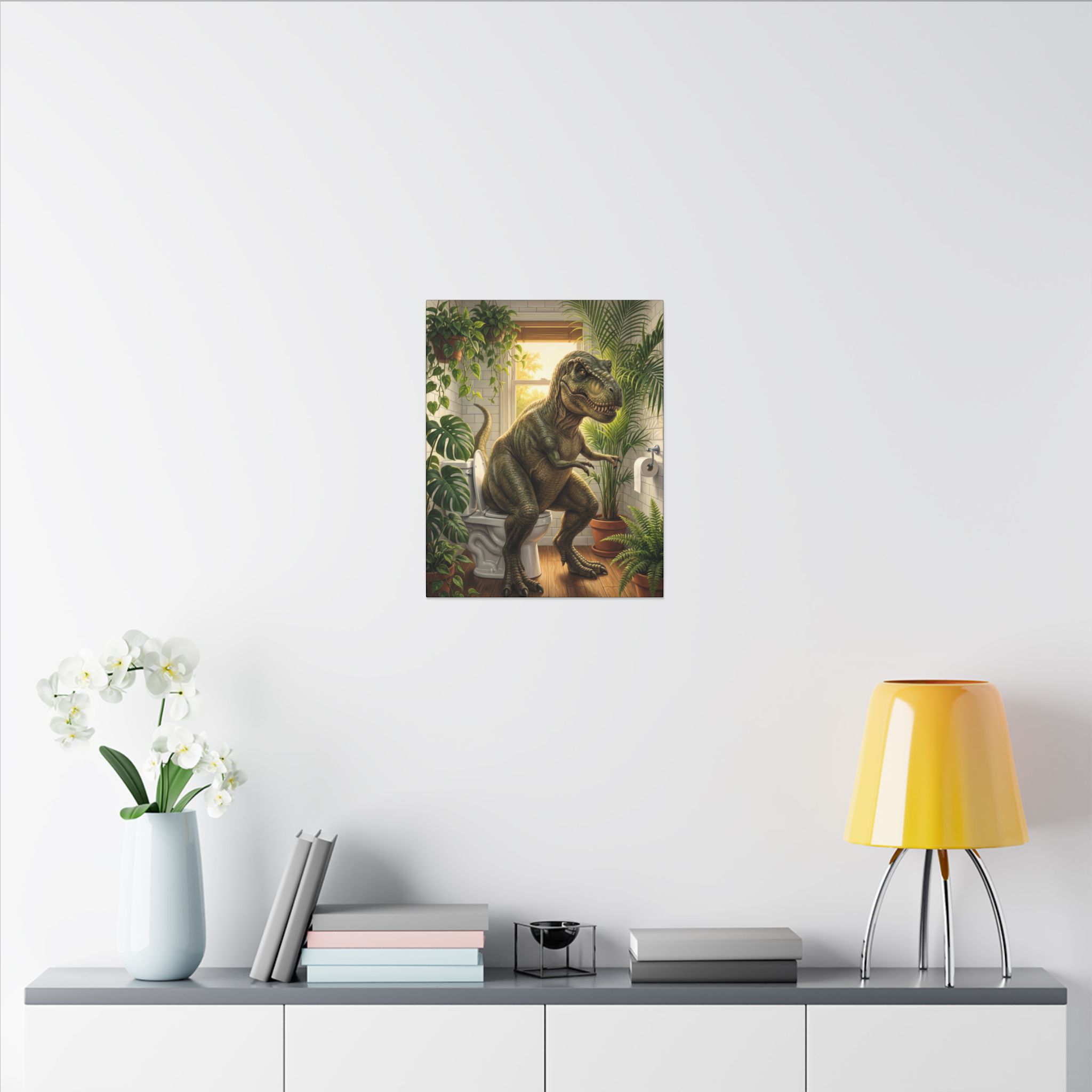 T-Rex on the Toilet Canvas Print — Funny Dinosaur Bathroom Wall Art - Image 12
