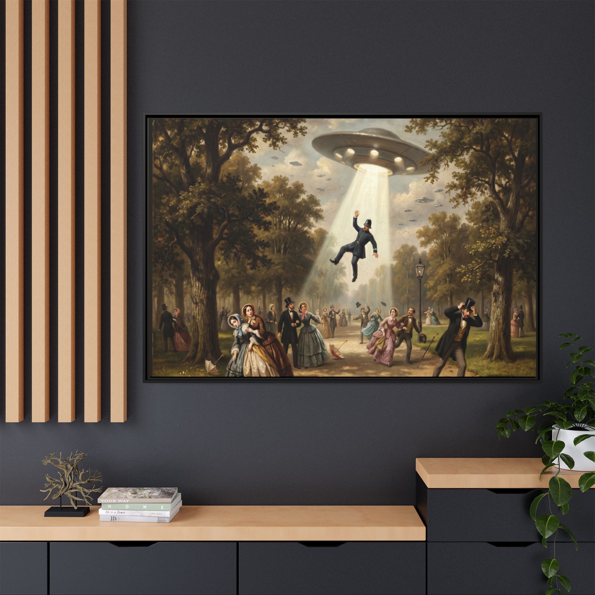 Vintage Park UFO Abduction - Funny Bathroom Art - Matte Canvas Framed Print - Image 4