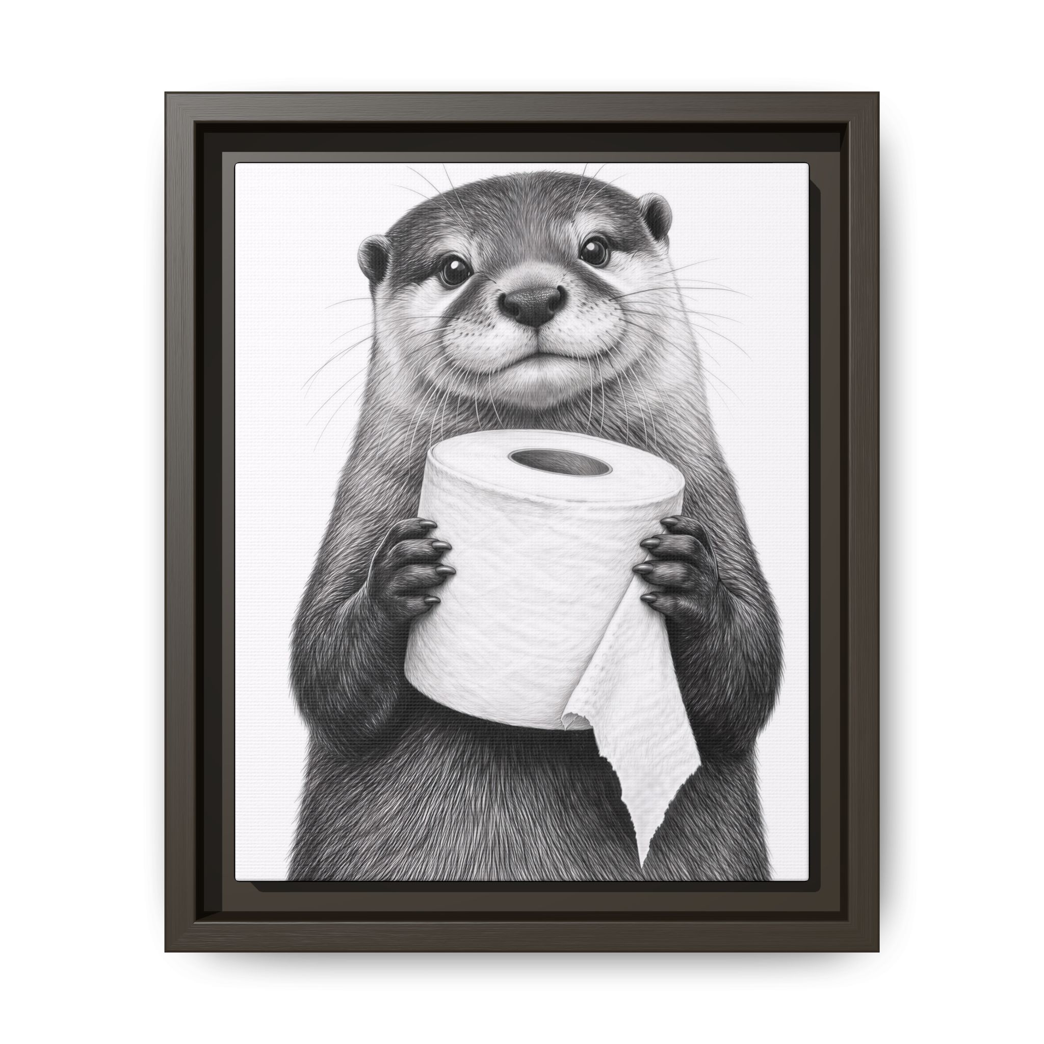 Smiling Otter Holding Toilet Paper Matte Canvas Framed | Funny Bathroom Wall Art - Image 17