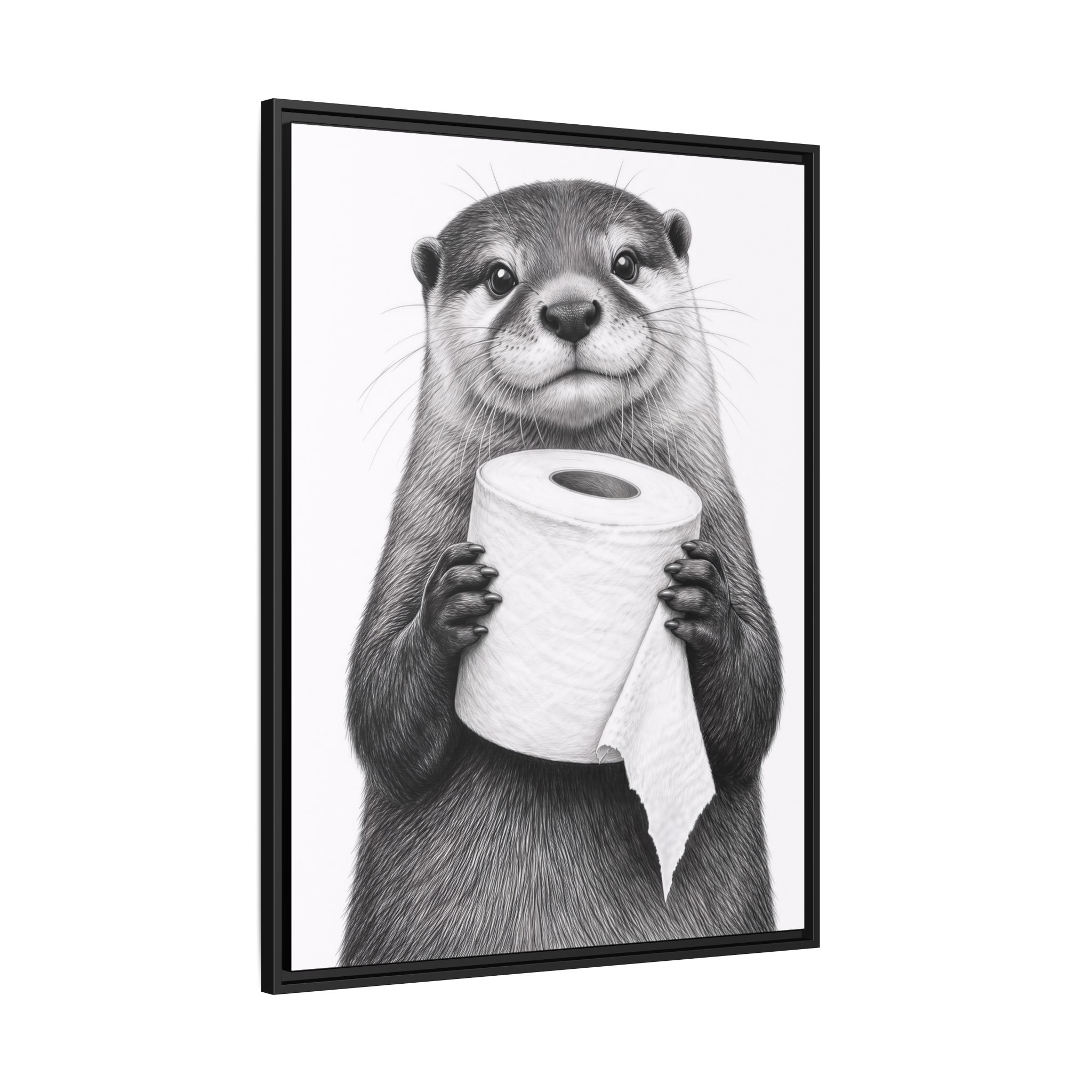 Smiling Otter Holding Toilet Paper Matte Canvas Framed | Funny Bathroom Wall Art - Image 2