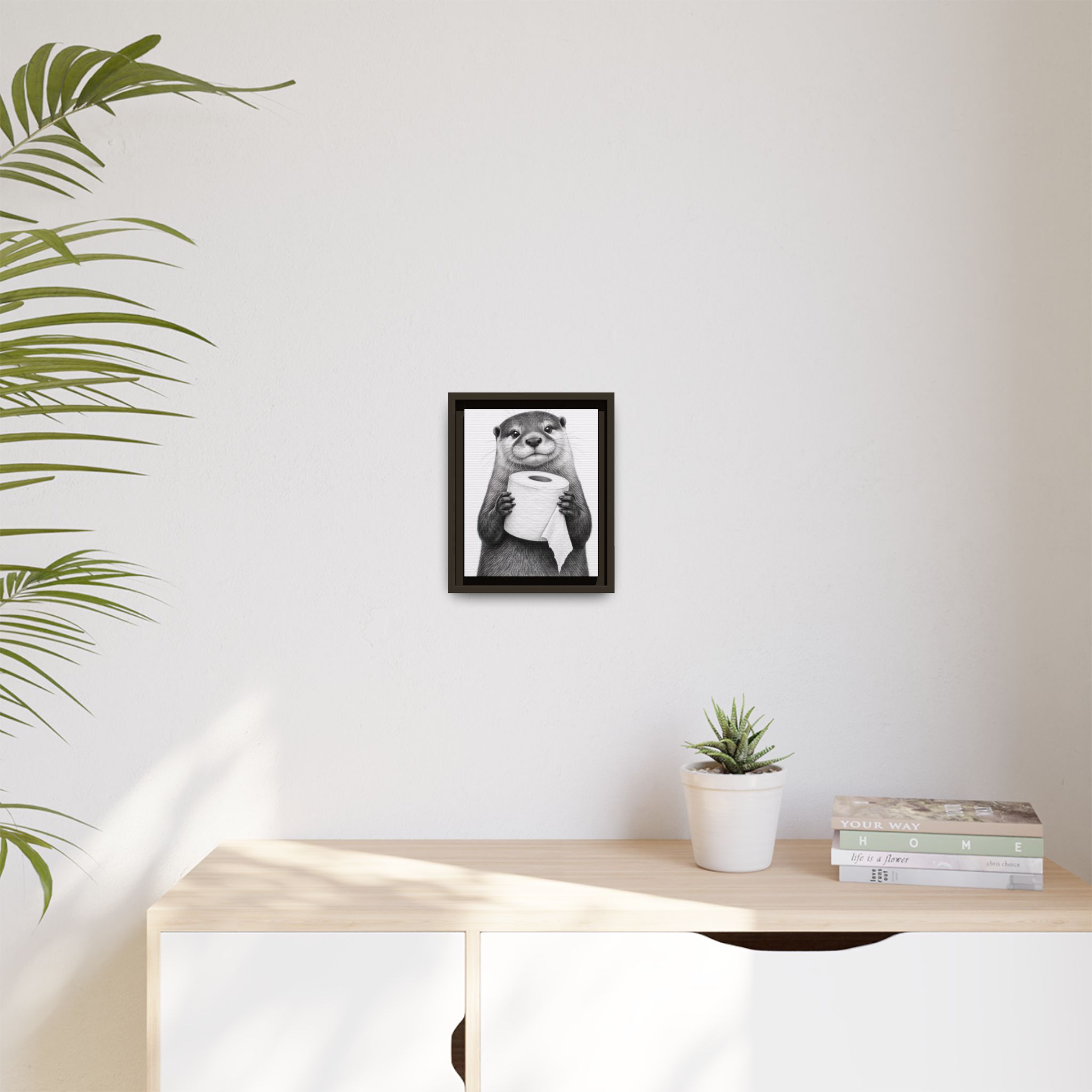 Smiling Otter Holding Toilet Paper Matte Canvas Framed | Funny Bathroom Wall Art - Image 19