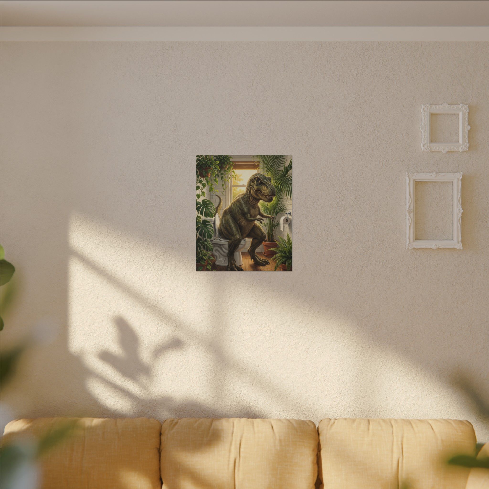 T-Rex on the Toilet Canvas Print — Funny Dinosaur Bathroom Wall Art - Image 23