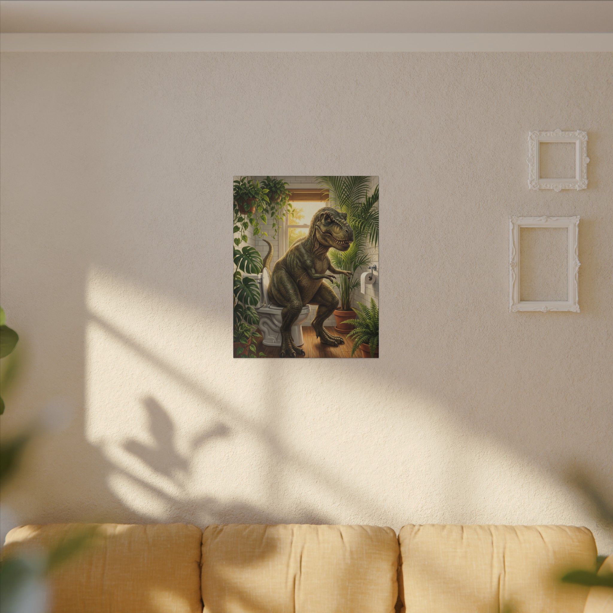 T-Rex on the Toilet Canvas Print — Funny Dinosaur Bathroom Wall Art - Image 7