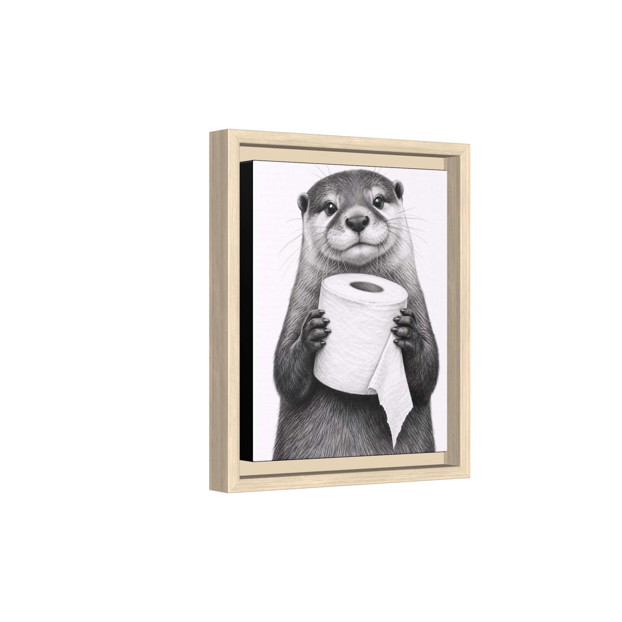 Smiling Otter Holding Toilet Paper Matte Canvas Framed | Funny Bathroom Wall Art - Image 6