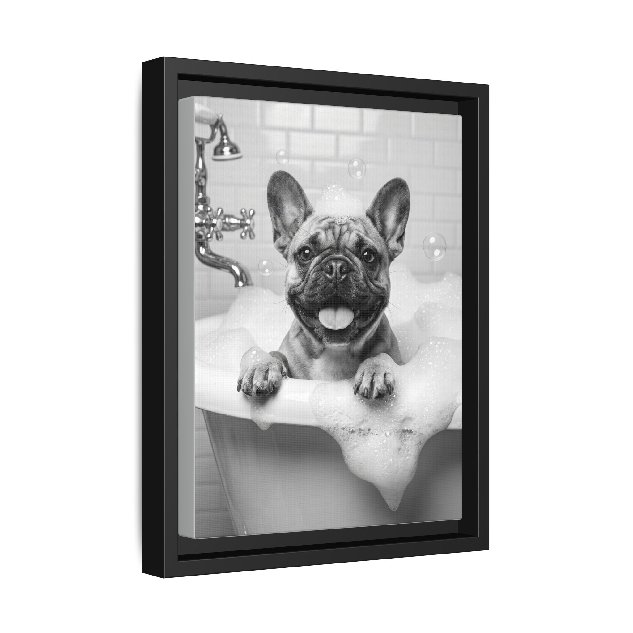 French Bulldog Bubble Bath Funny Bathroom Wall Art - Black Framed Matte Canvas - Image 18