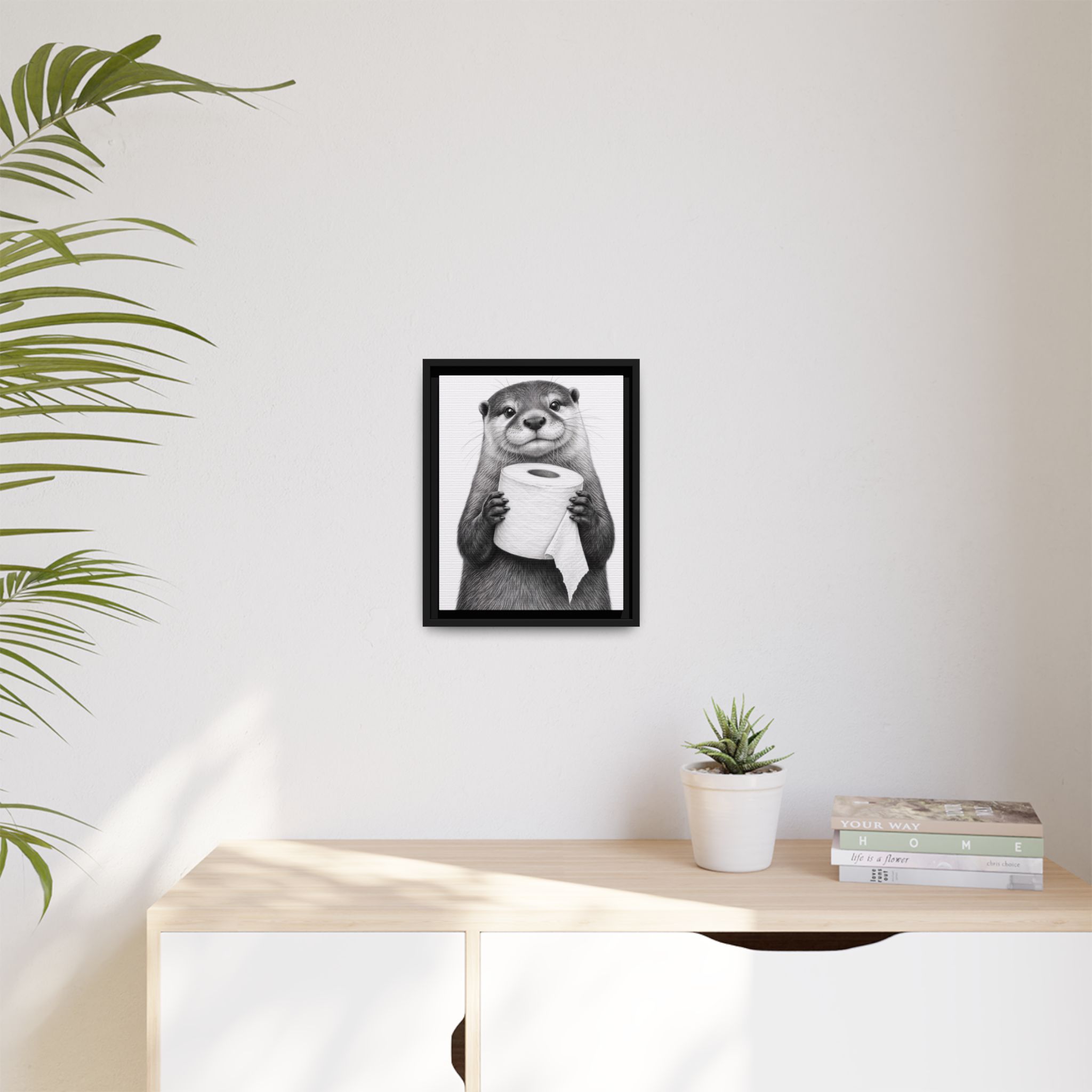 Smiling Otter Holding Toilet Paper Matte Canvas Framed | Funny Bathroom Wall Art - Image 35