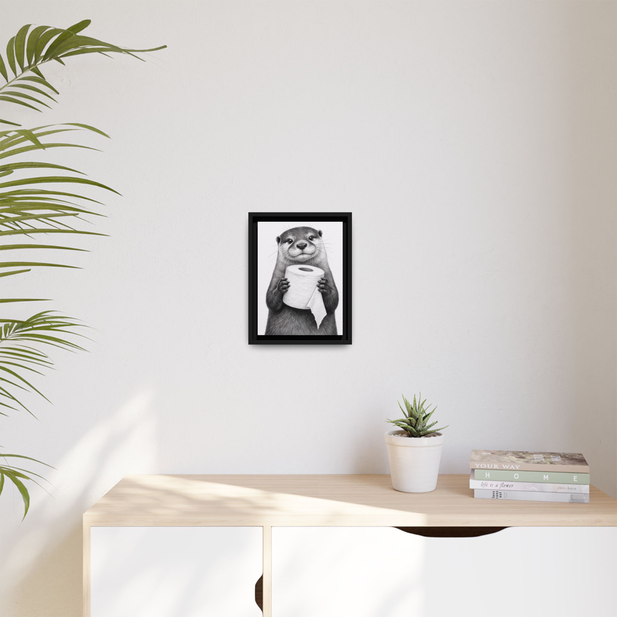 Smiling Otter Holding Toilet Paper Matte Canvas Framed | Funny Bathroom Wall Art - Image 27