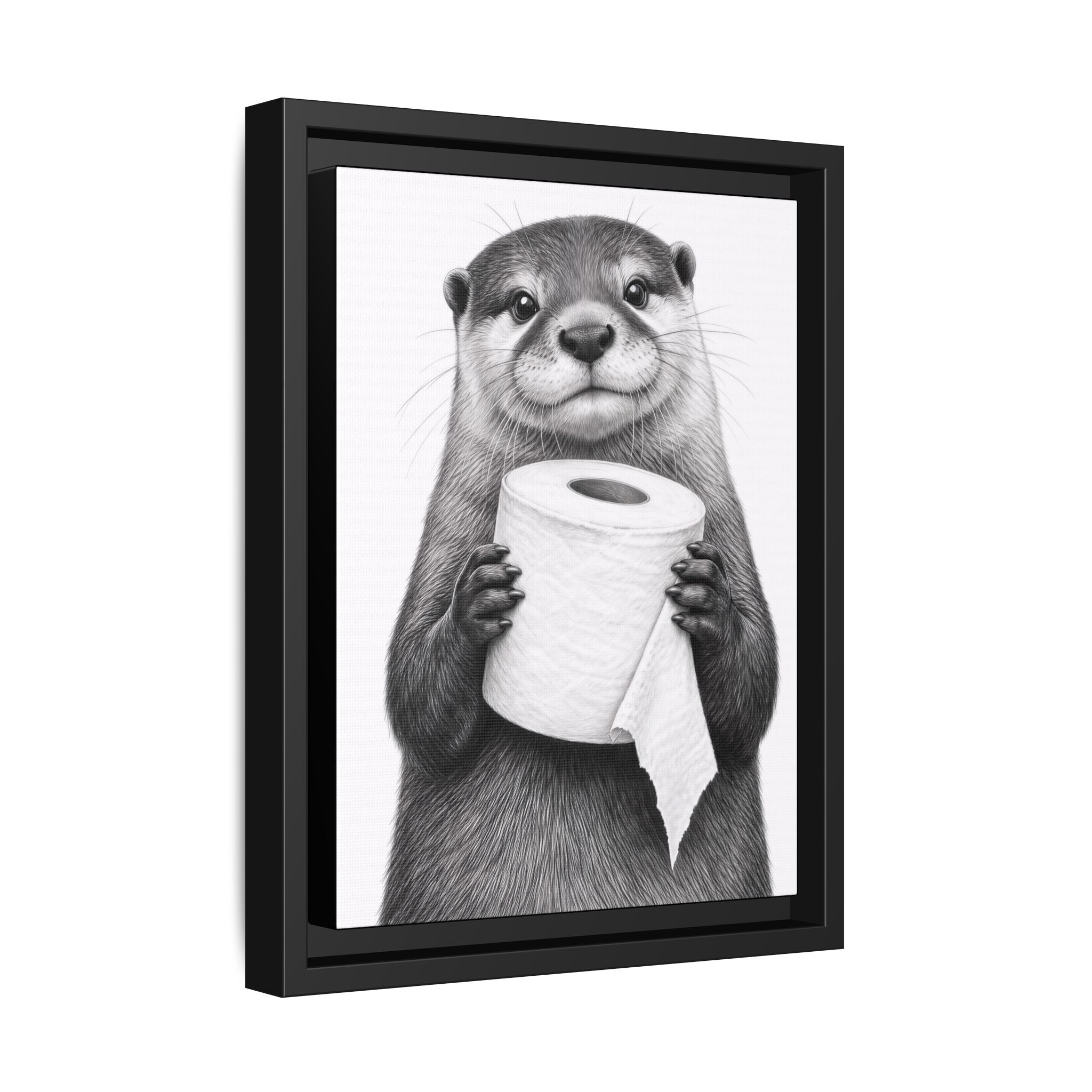 Smiling Otter Holding Toilet Paper Matte Canvas Framed | Funny Bathroom Wall Art - Image 26