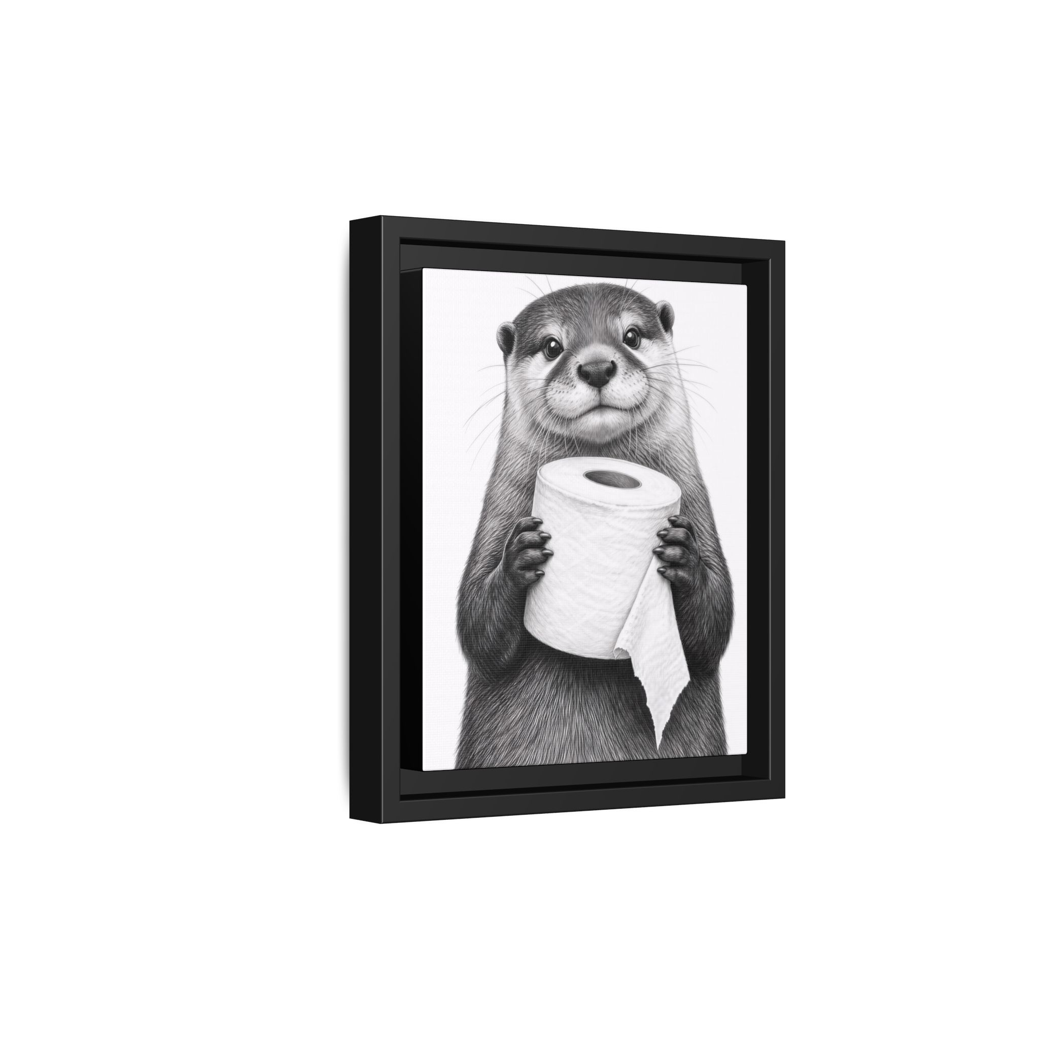 Smiling Otter Holding Toilet Paper Matte Canvas Framed | Funny Bathroom Wall Art - Image 10