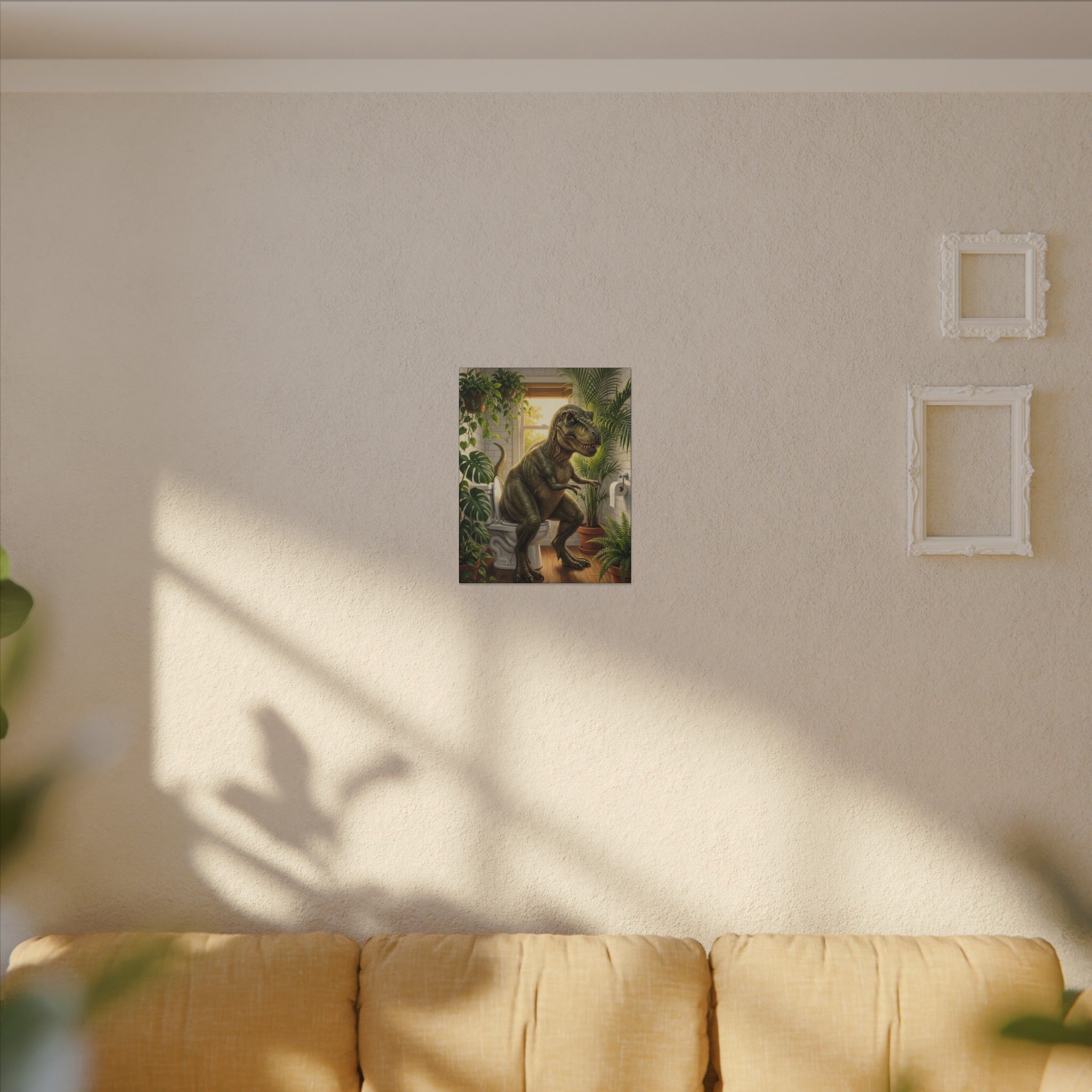 T-Rex on the Toilet Canvas Print — Funny Dinosaur Bathroom Wall Art - Image 11
