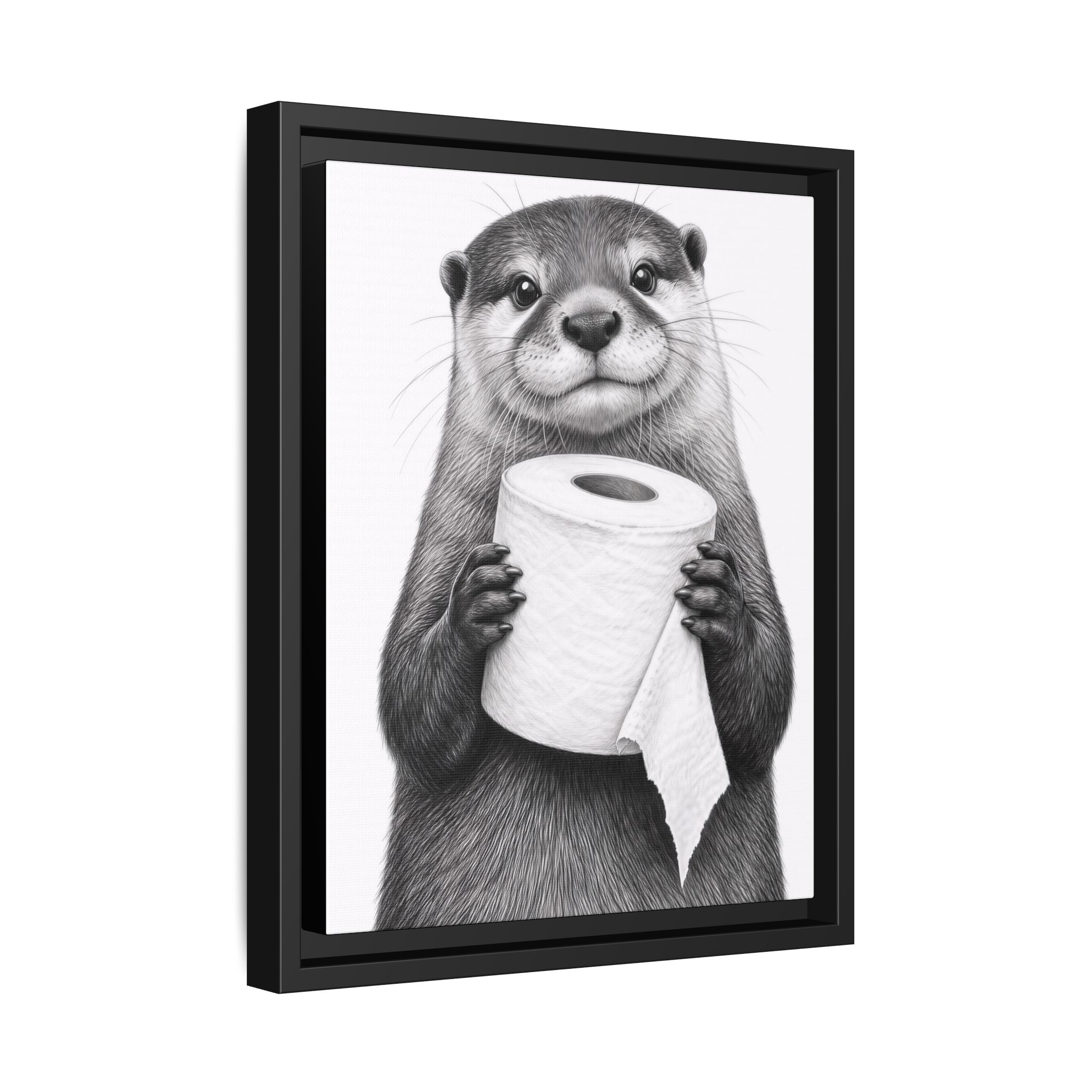 Smiling Otter Holding Toilet Paper Matte Canvas Framed | Funny Bathroom Wall Art - Image 34