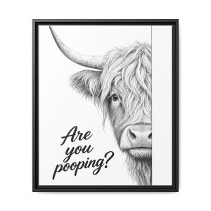 Are You Pooping? Highland Cow Art Print Matte Canvas, Framed | Funny Bathroom Art