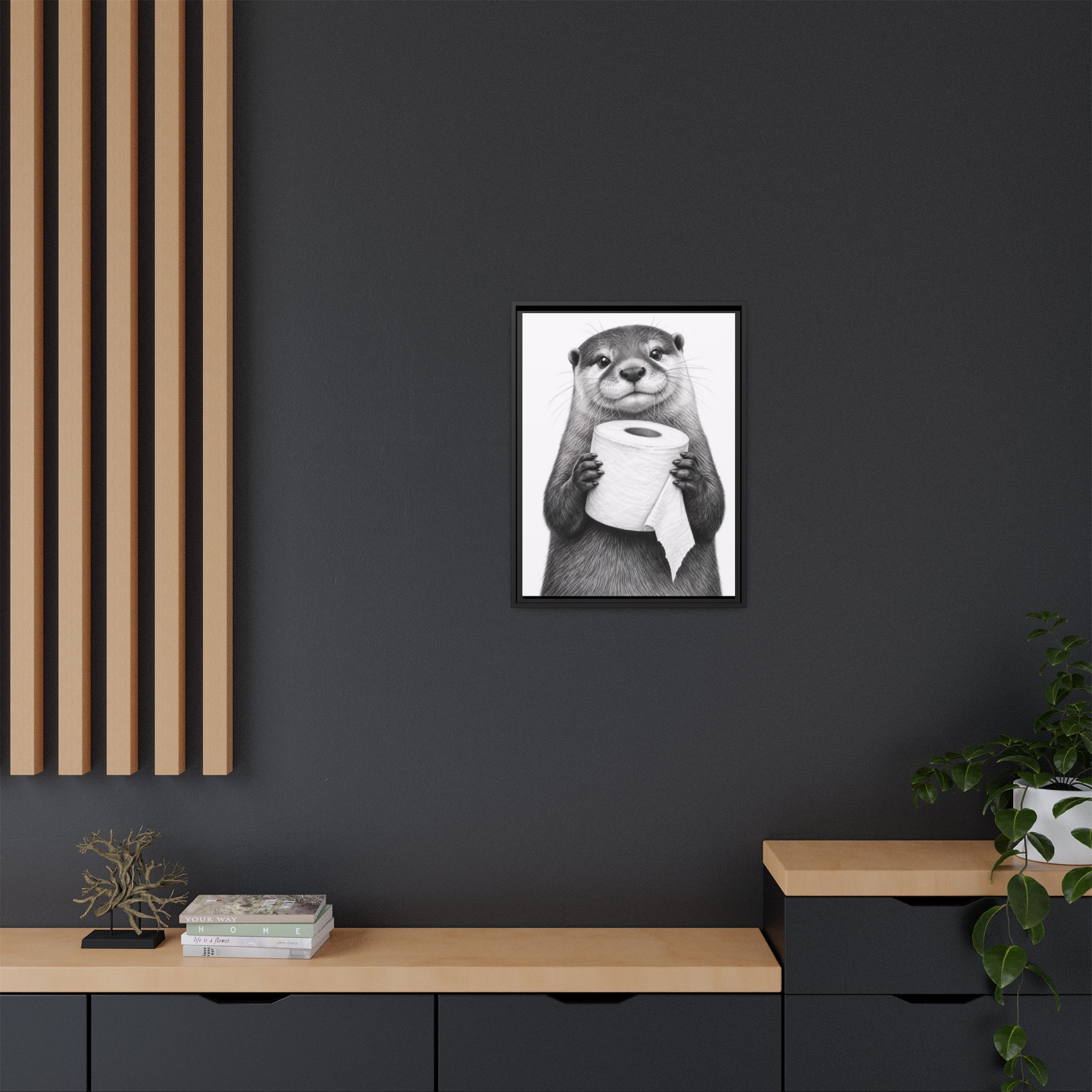 Smiling Otter Holding Toilet Paper Matte Canvas Framed | Funny Bathroom Wall Art - Image 32