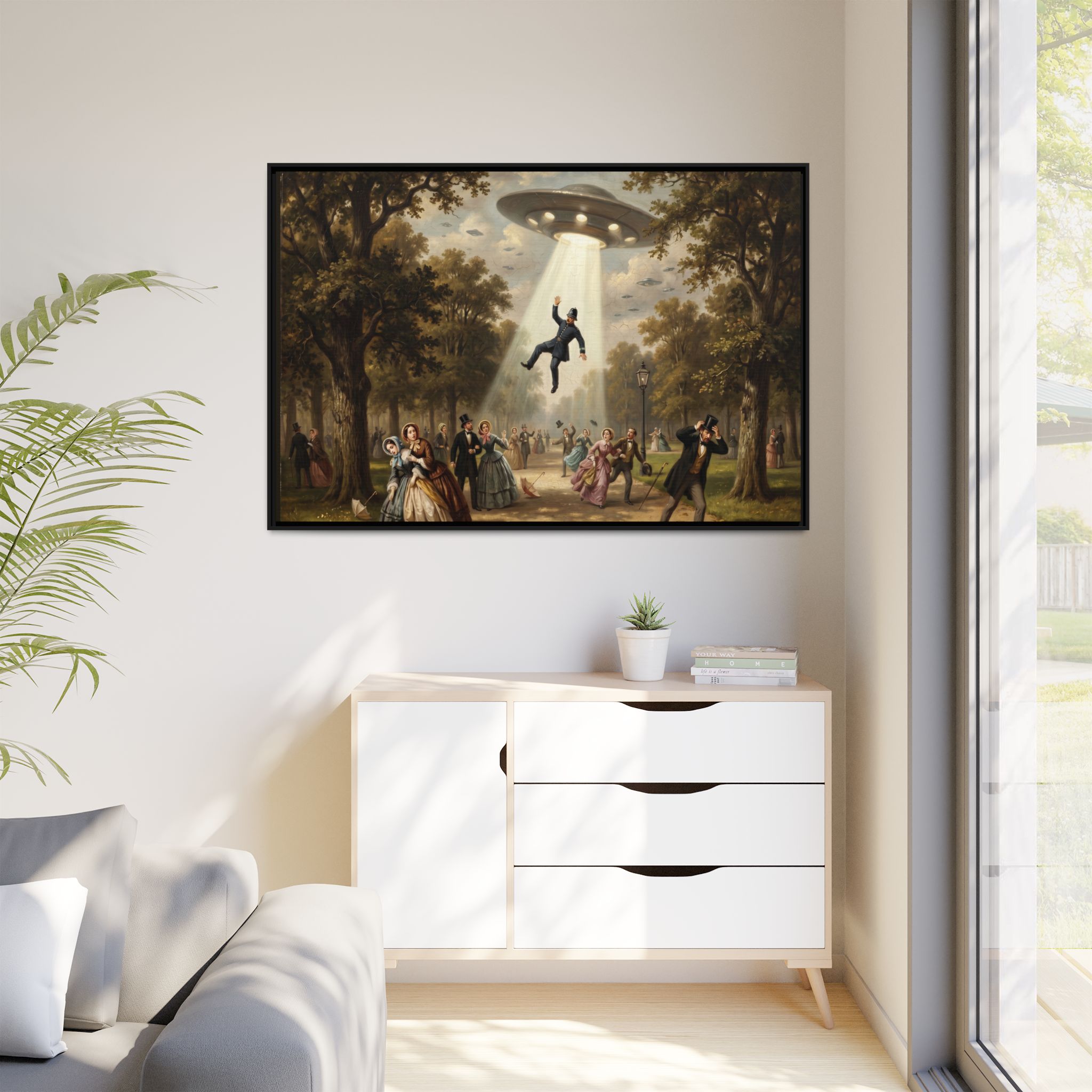 Vintage Park UFO Abduction - Funny Bathroom Art - Matte Canvas Framed Print - Image 3