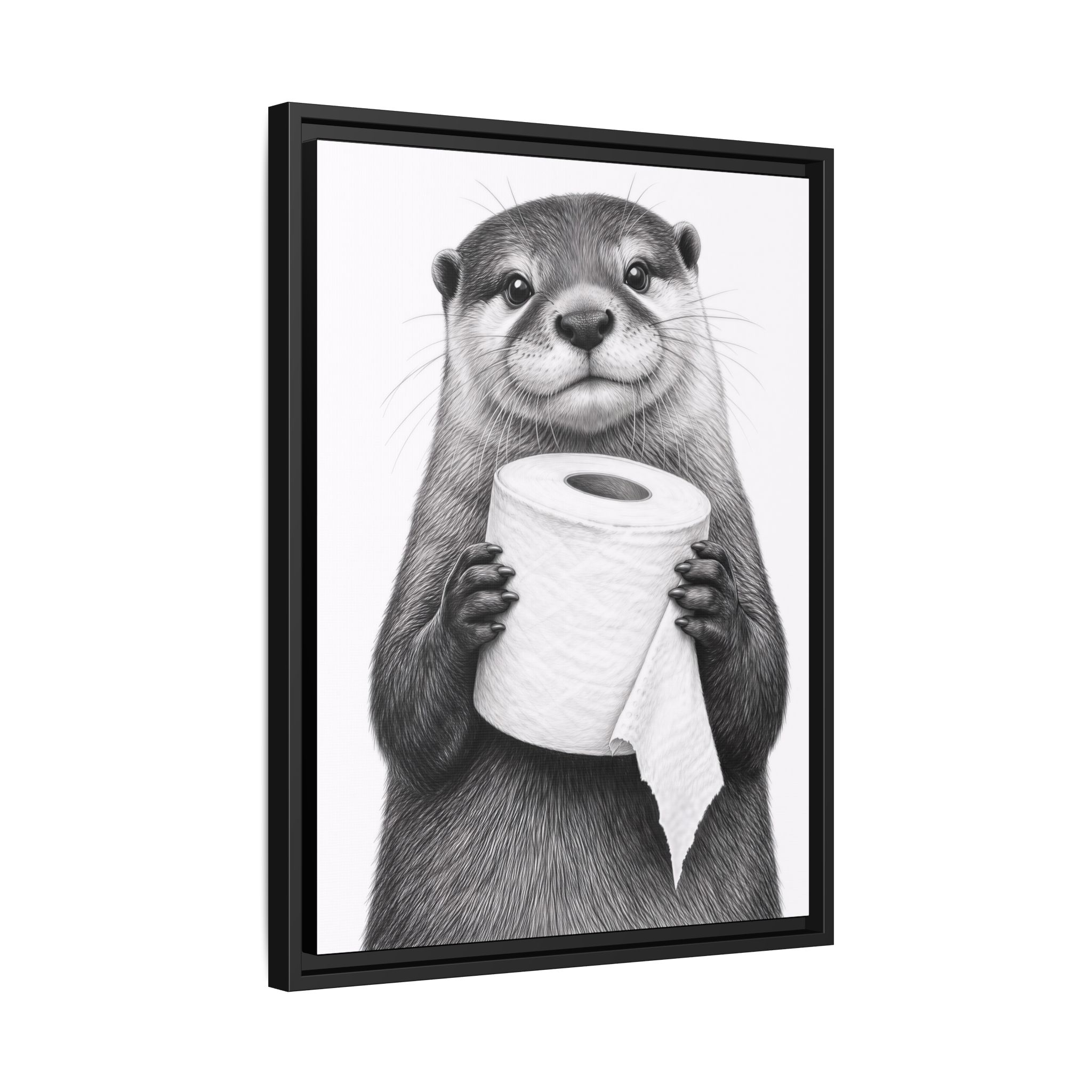 Smiling Otter Holding Toilet Paper Matte Canvas Framed | Funny Bathroom Wall Art - Image 30