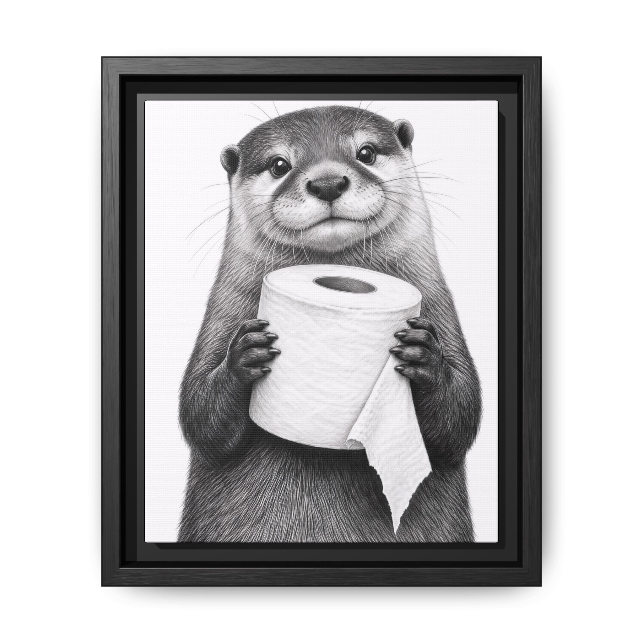 Smiling Otter Holding Toilet Paper Matte Canvas Framed | Funny Bathroom Wall Art - Image 9