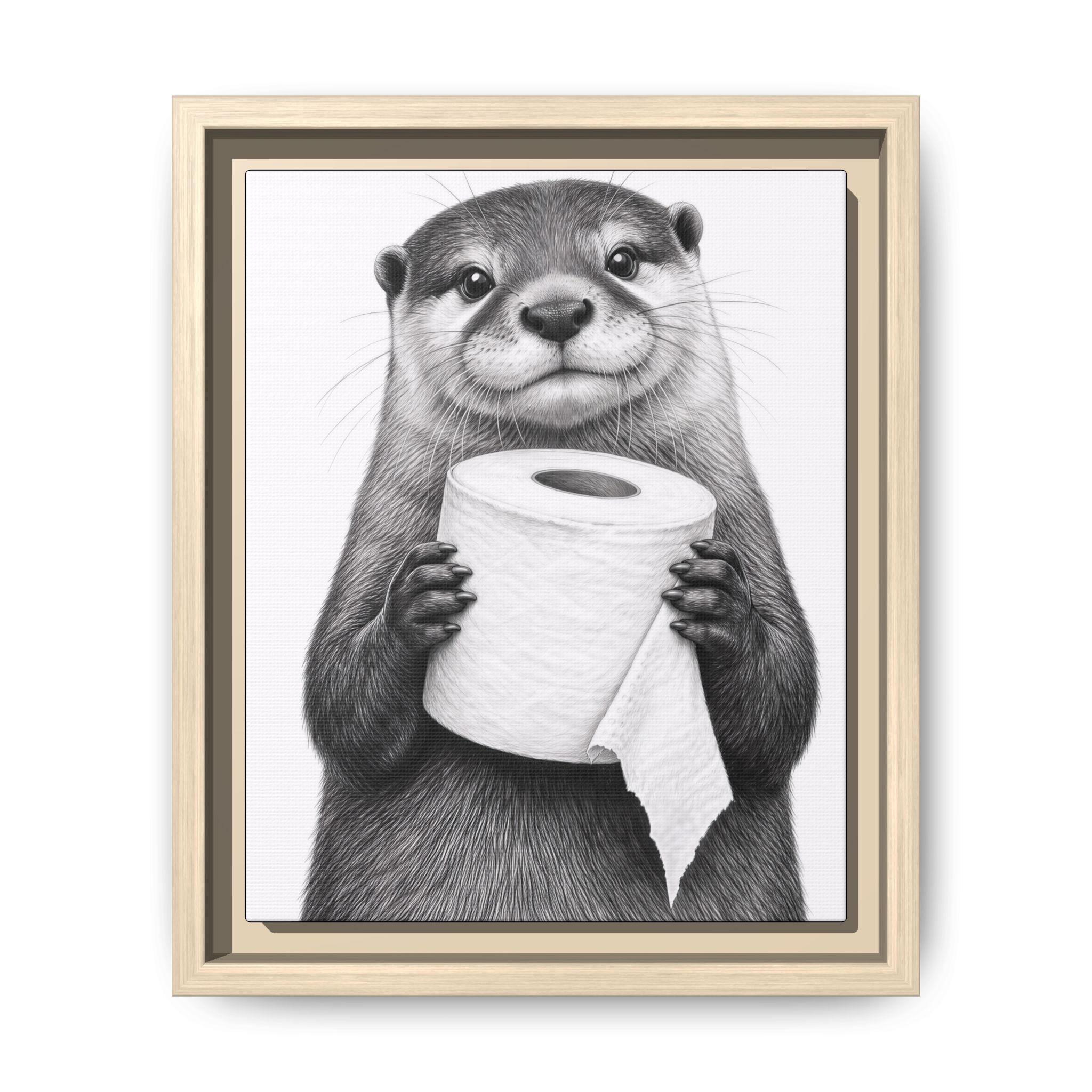 Smiling Otter Holding Toilet Paper Matte Canvas Framed | Funny Bathroom Wall Art - Image 5