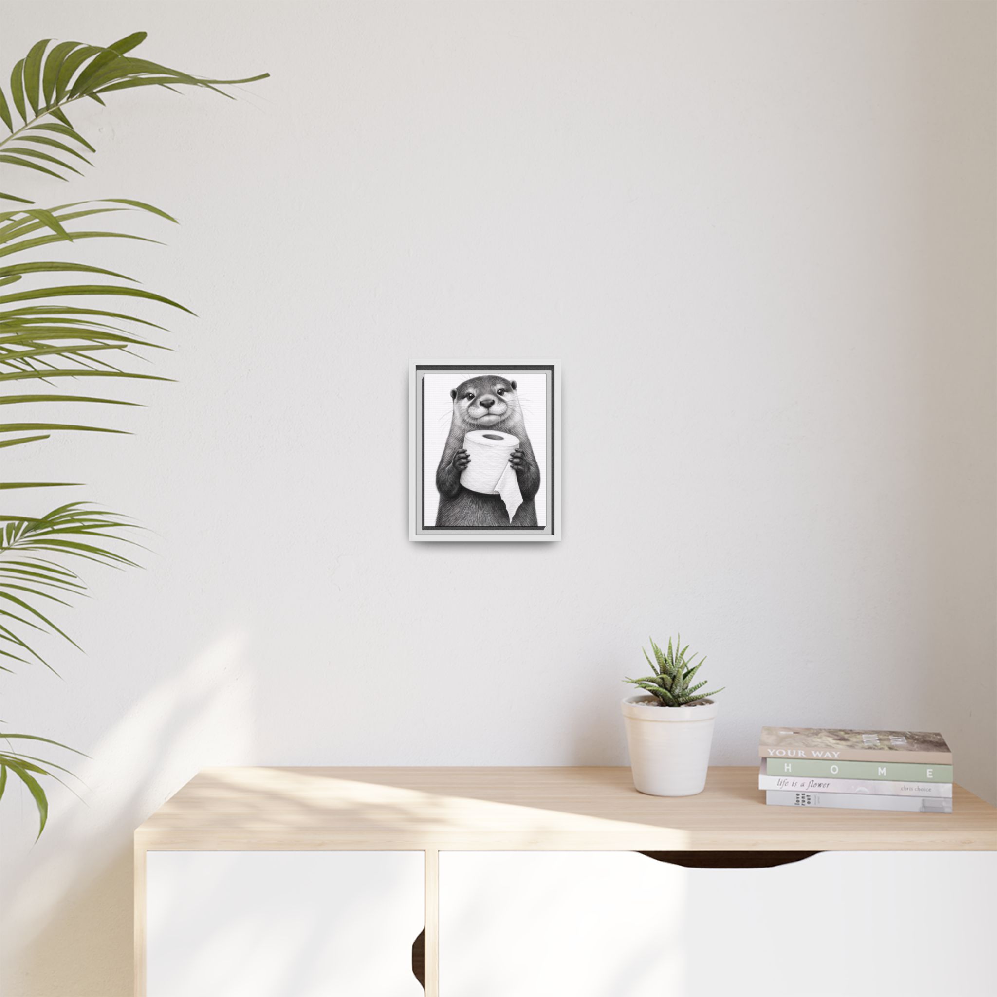 Smiling Otter Holding Toilet Paper Matte Canvas Framed | Funny Bathroom Wall Art - Image 15