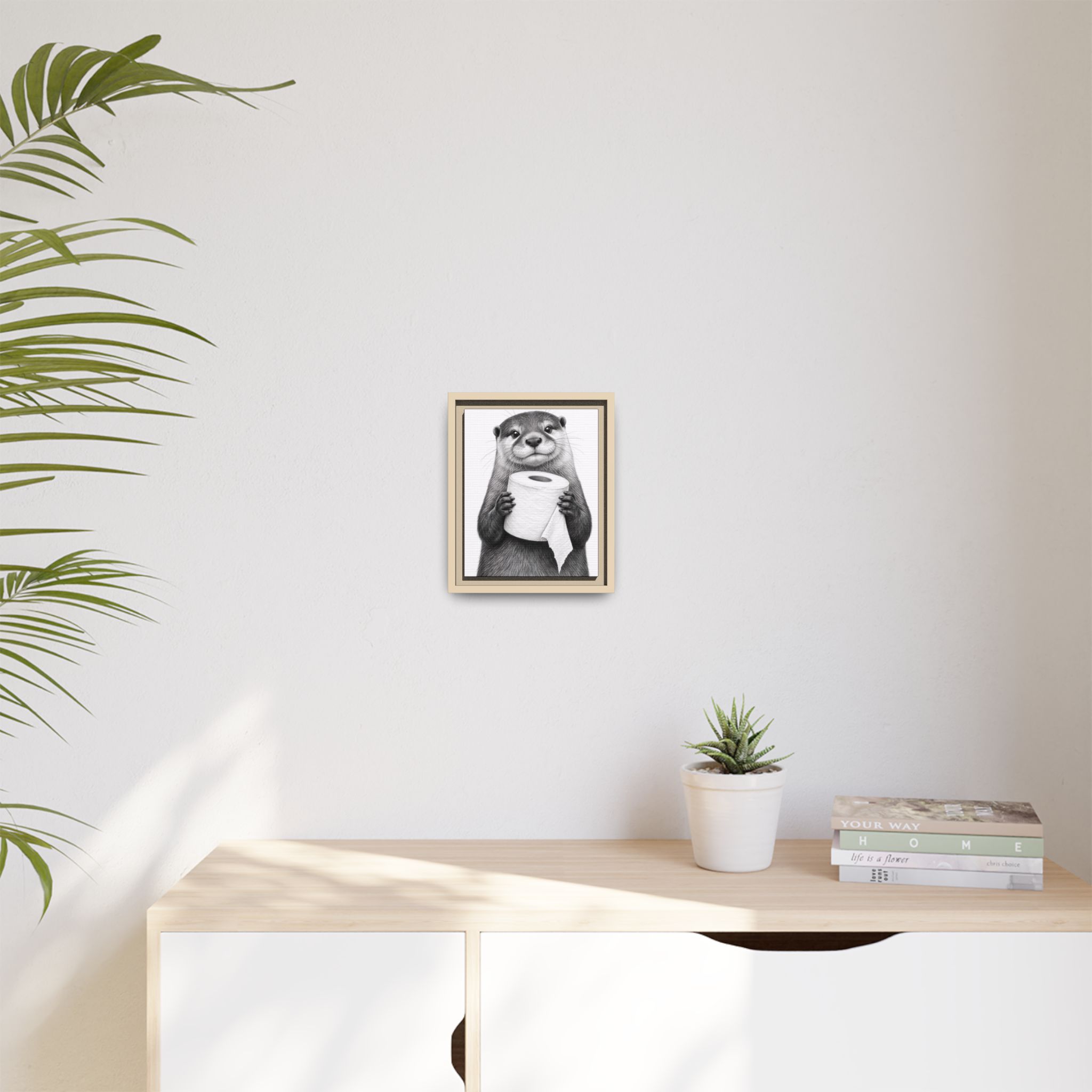 Smiling Otter Holding Toilet Paper Matte Canvas Framed | Funny Bathroom Wall Art - Image 7