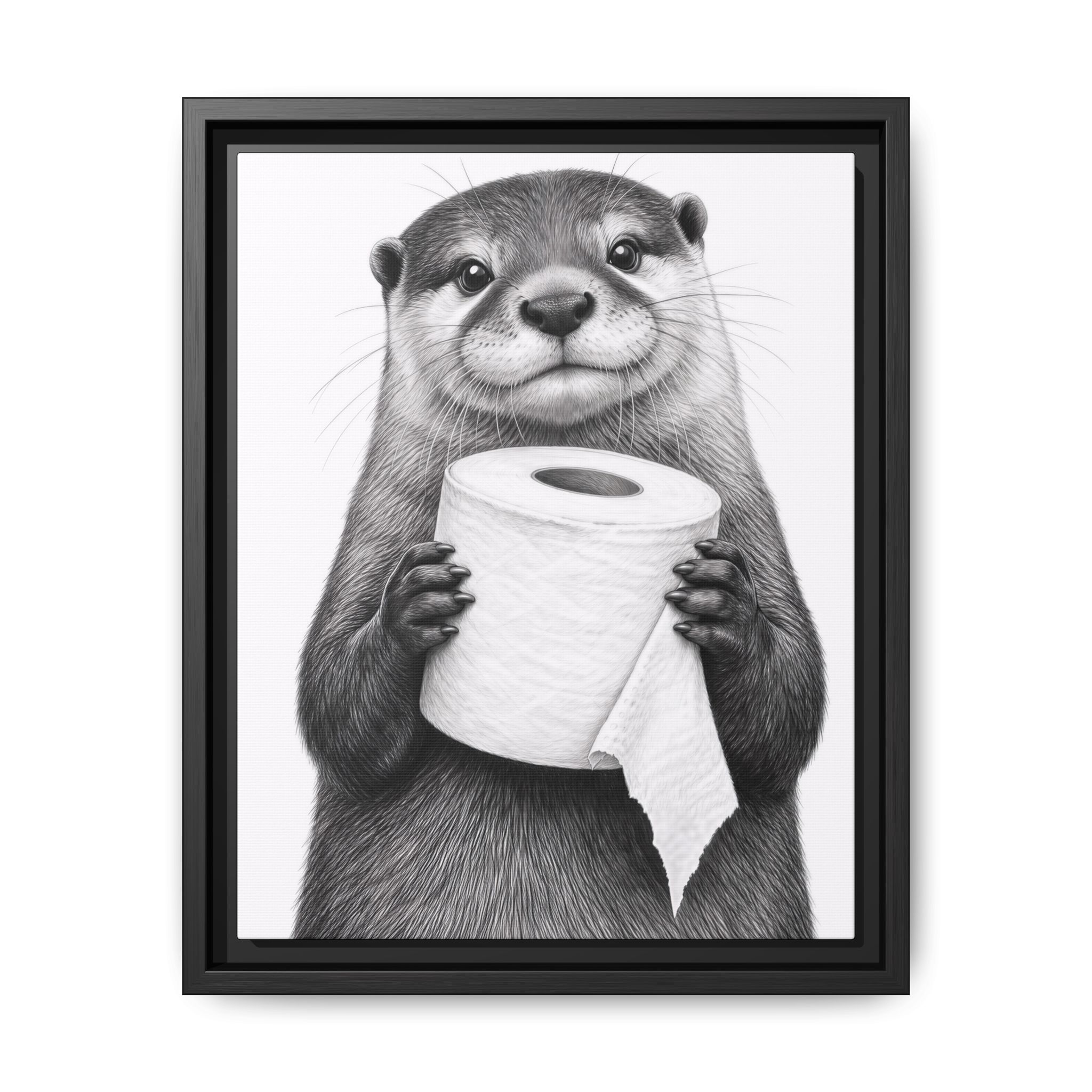 Smiling Otter Holding Toilet Paper Matte Canvas Framed | Funny Bathroom Wall Art - Image 33