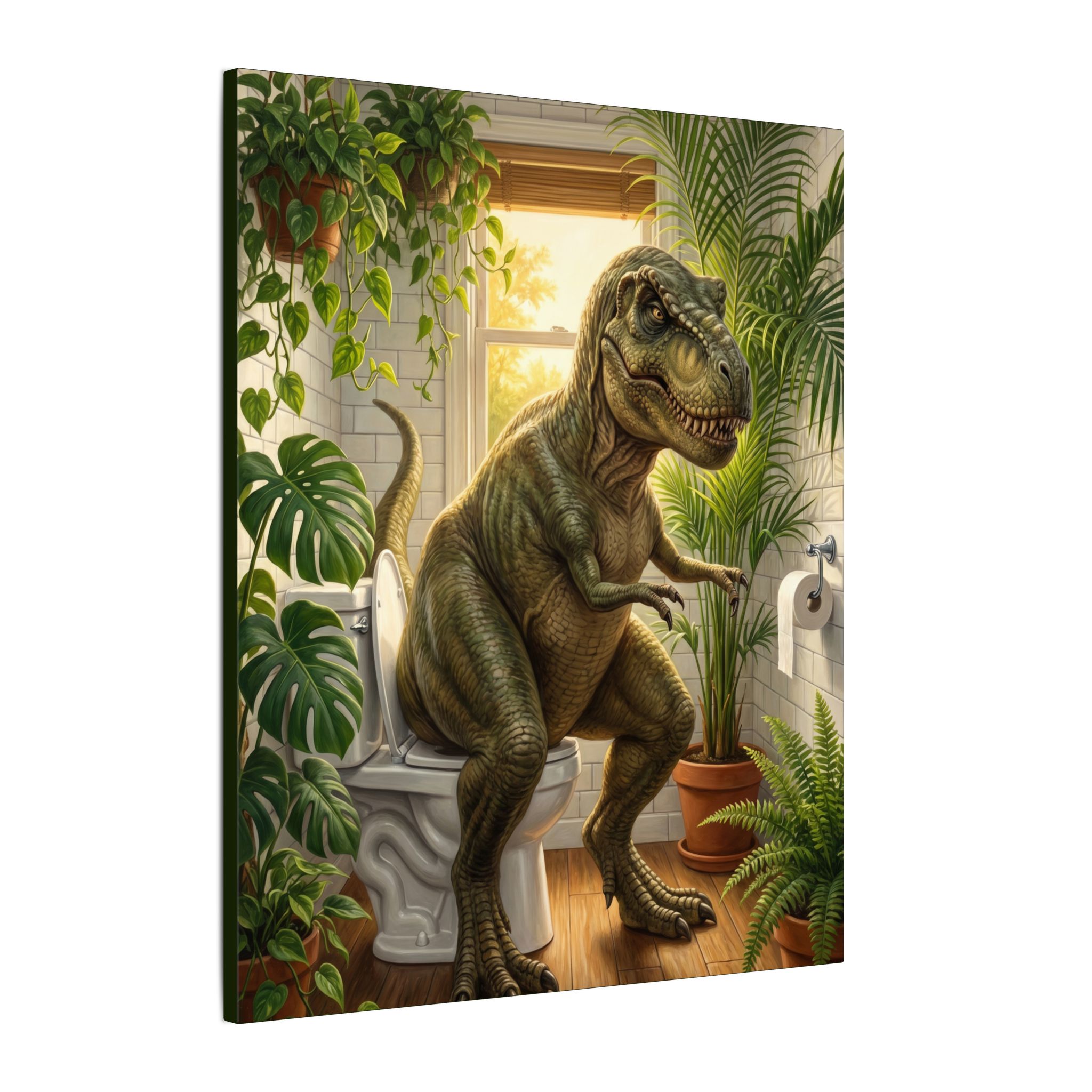 T-Rex on the Toilet Canvas Print — Funny Dinosaur Bathroom Wall Art - Image 22