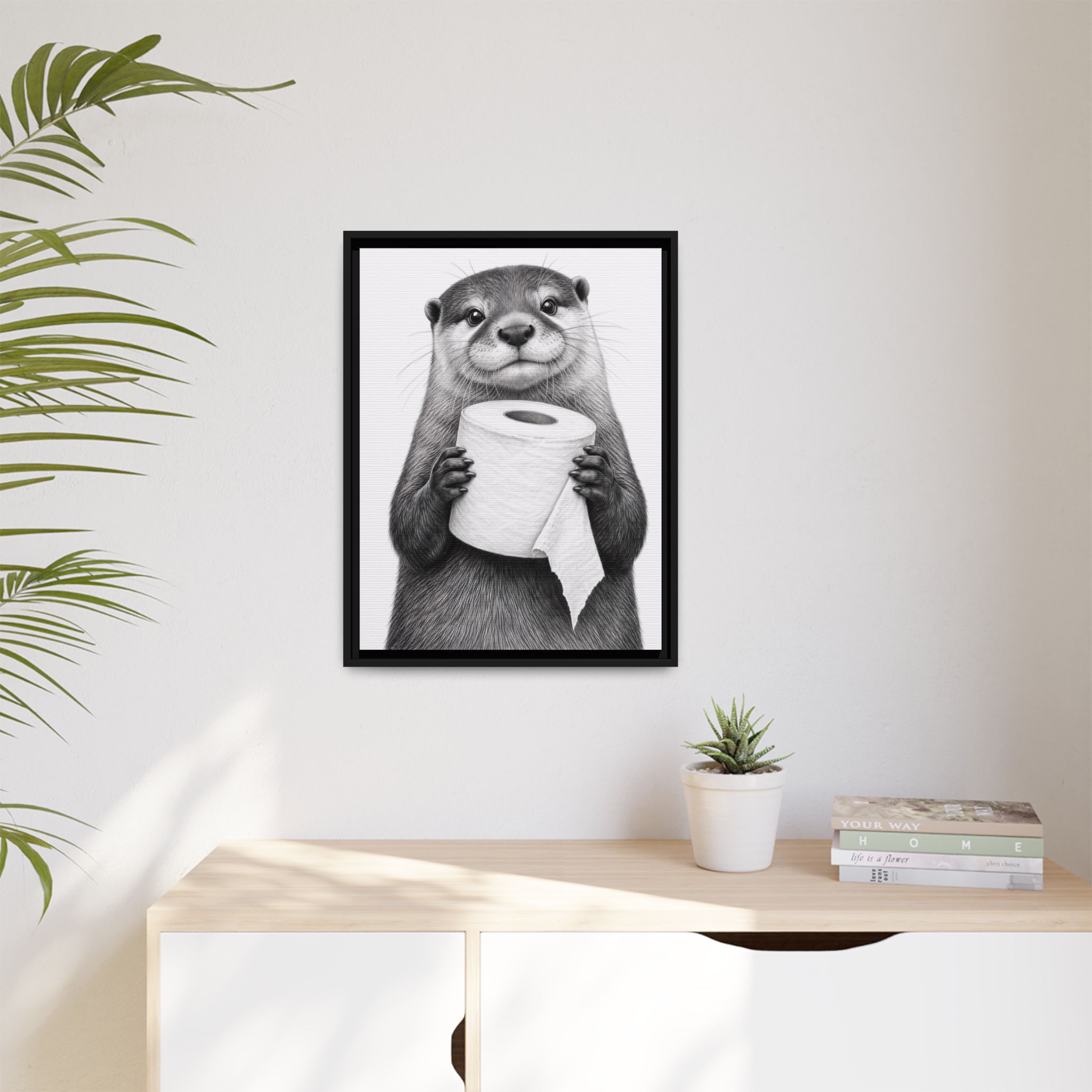 Smiling Otter Holding Toilet Paper Matte Canvas Framed | Funny Bathroom Wall Art - Image 31