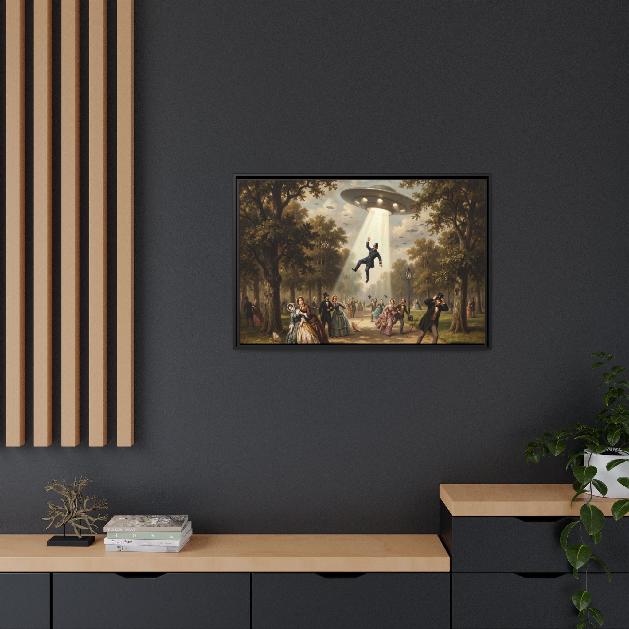 Vintage Park UFO Abduction - Funny Bathroom Art - Matte Canvas Framed Print - Image 8