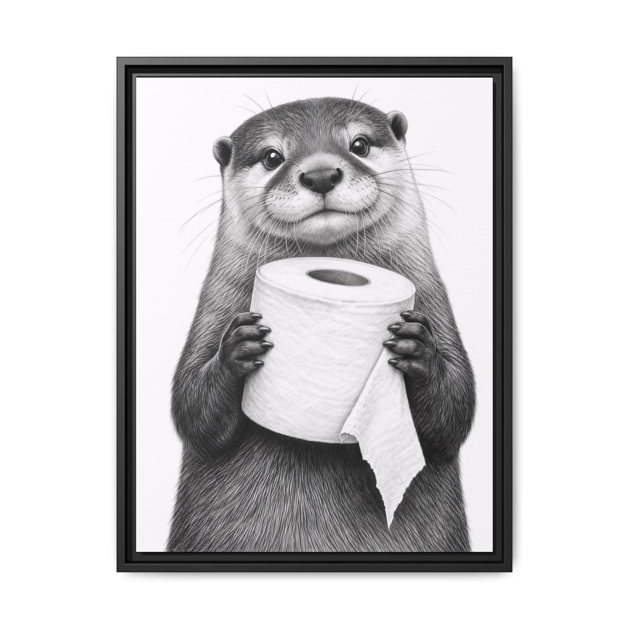 Smiling Otter Holding Toilet Paper Matte Canvas Framed | Funny Bathroom Wall Art - Image 29